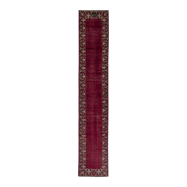Persian Tabriz runner rug in burgundy and cream, 2'3" x 12'6"