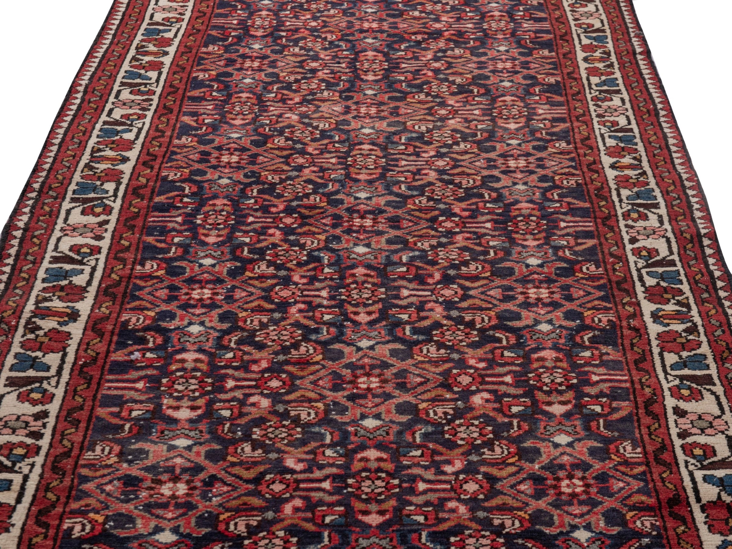 Persian Hamedan runner rug in burgundy and ivory, view 9 of 18