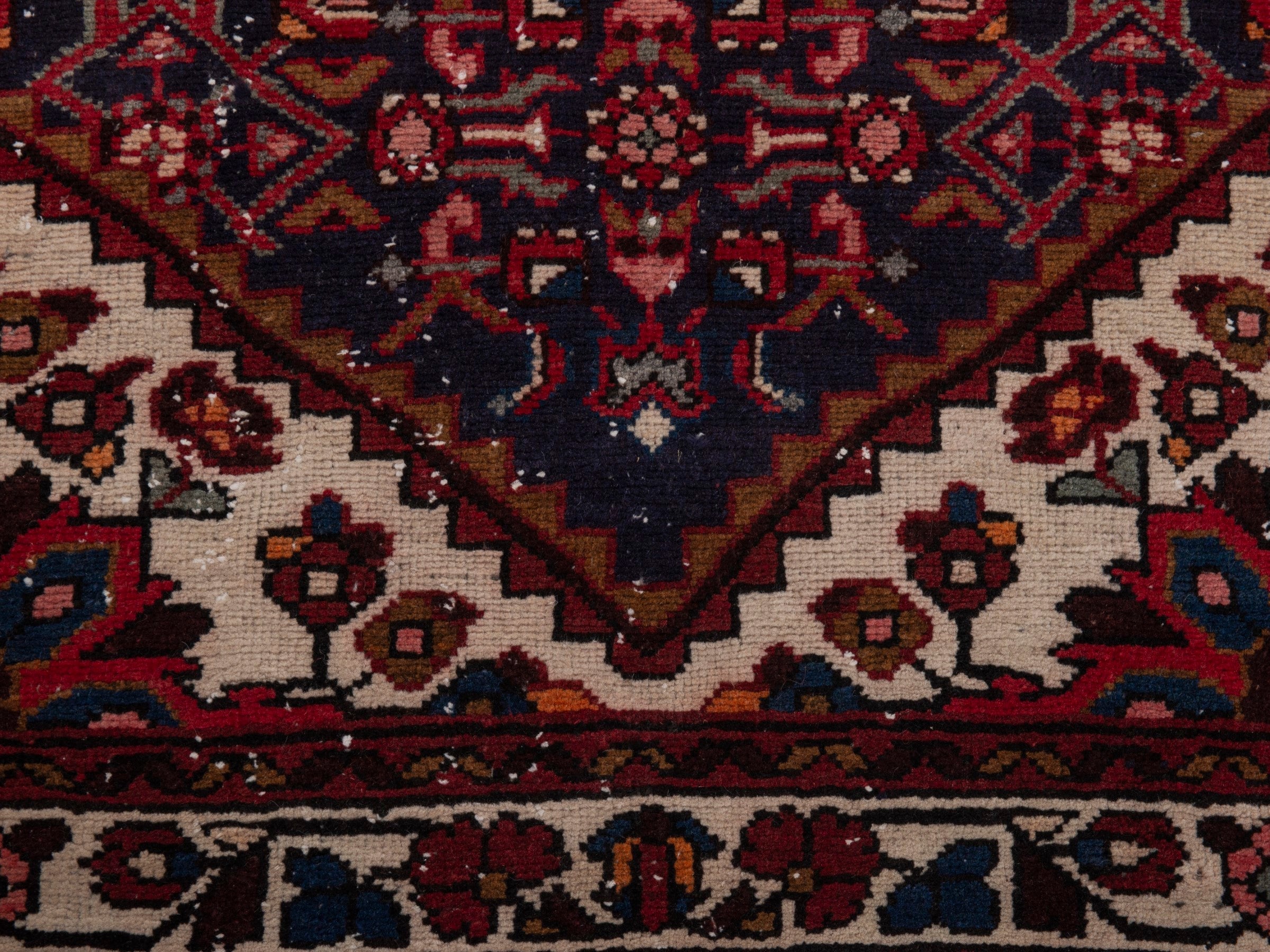 Persian Hamedan runner rug in burgundy and ivory, view 11 of 18