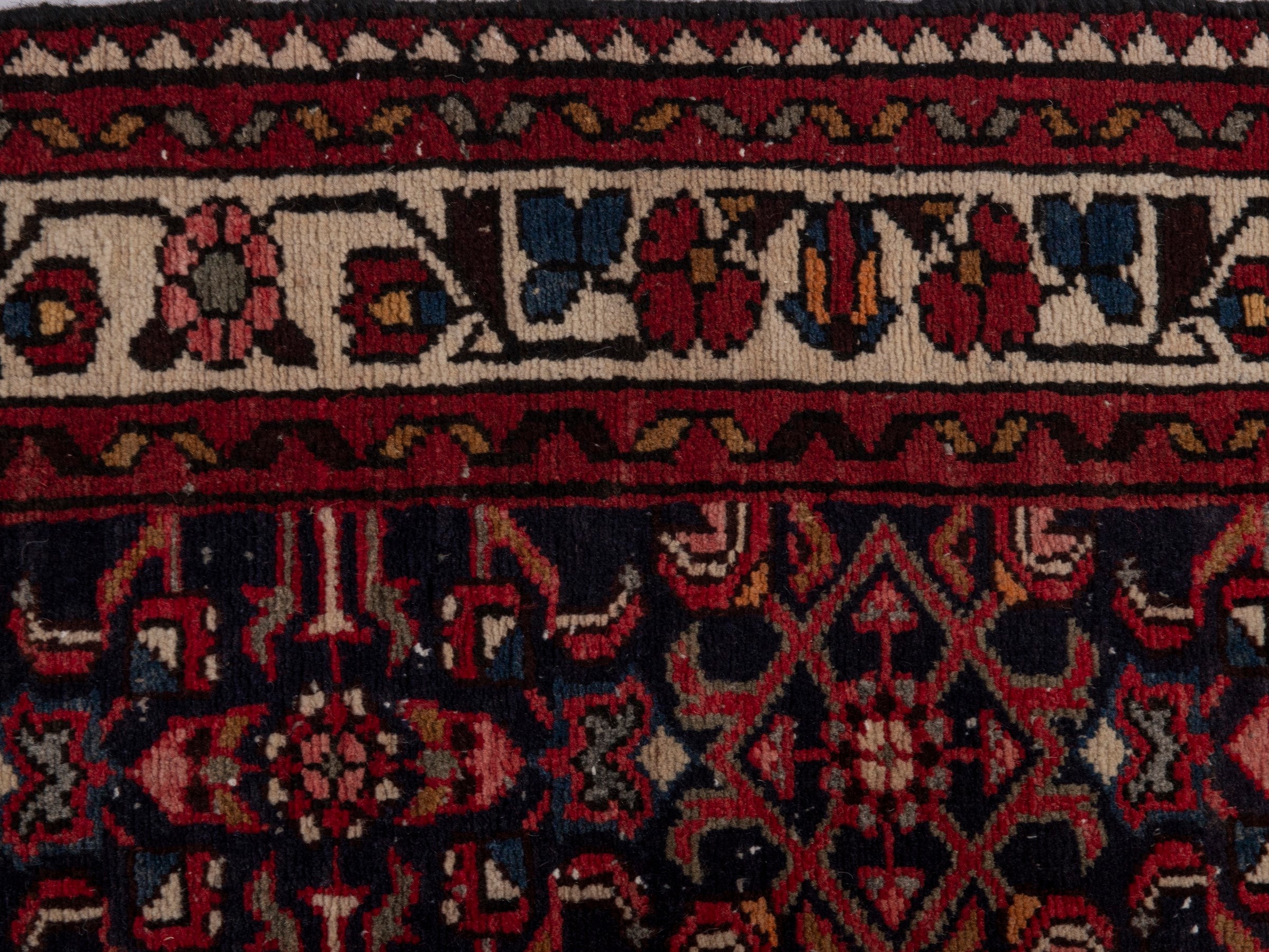 Persian Hamedan runner rug in burgundy and ivory, view 13 of 18