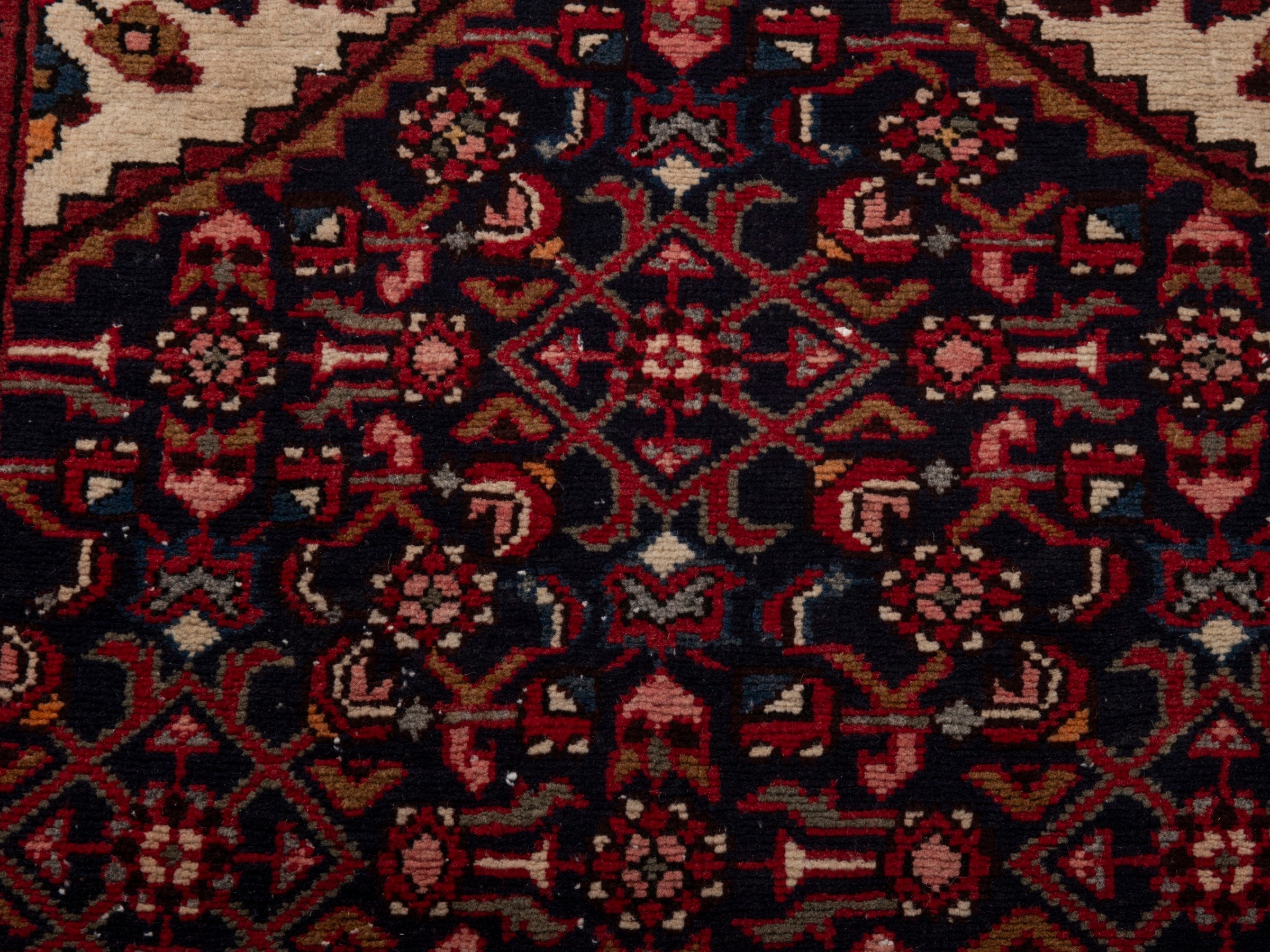 Persian Hamedan runner rug in burgundy and ivory, view 14 of 18