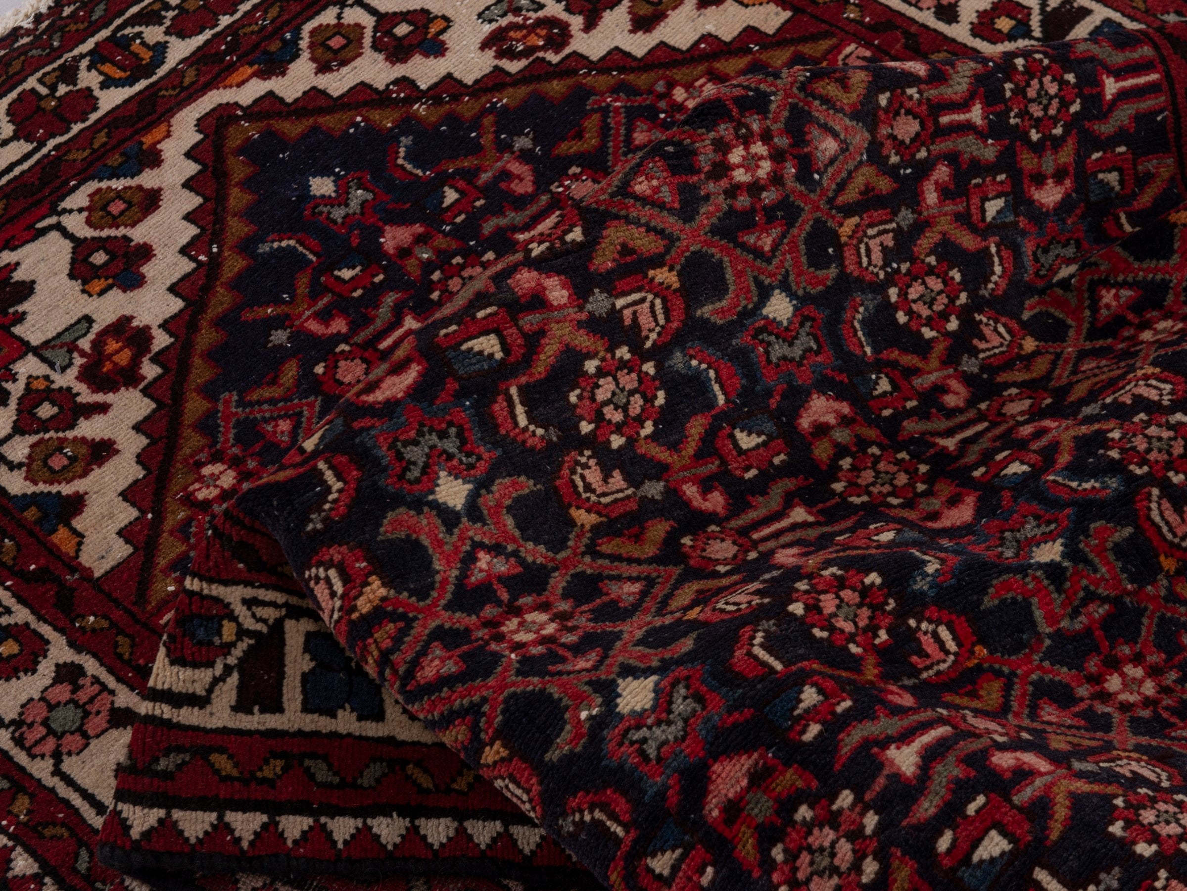 Persian Hamedan runner rug in burgundy and ivory, view 15 of 18