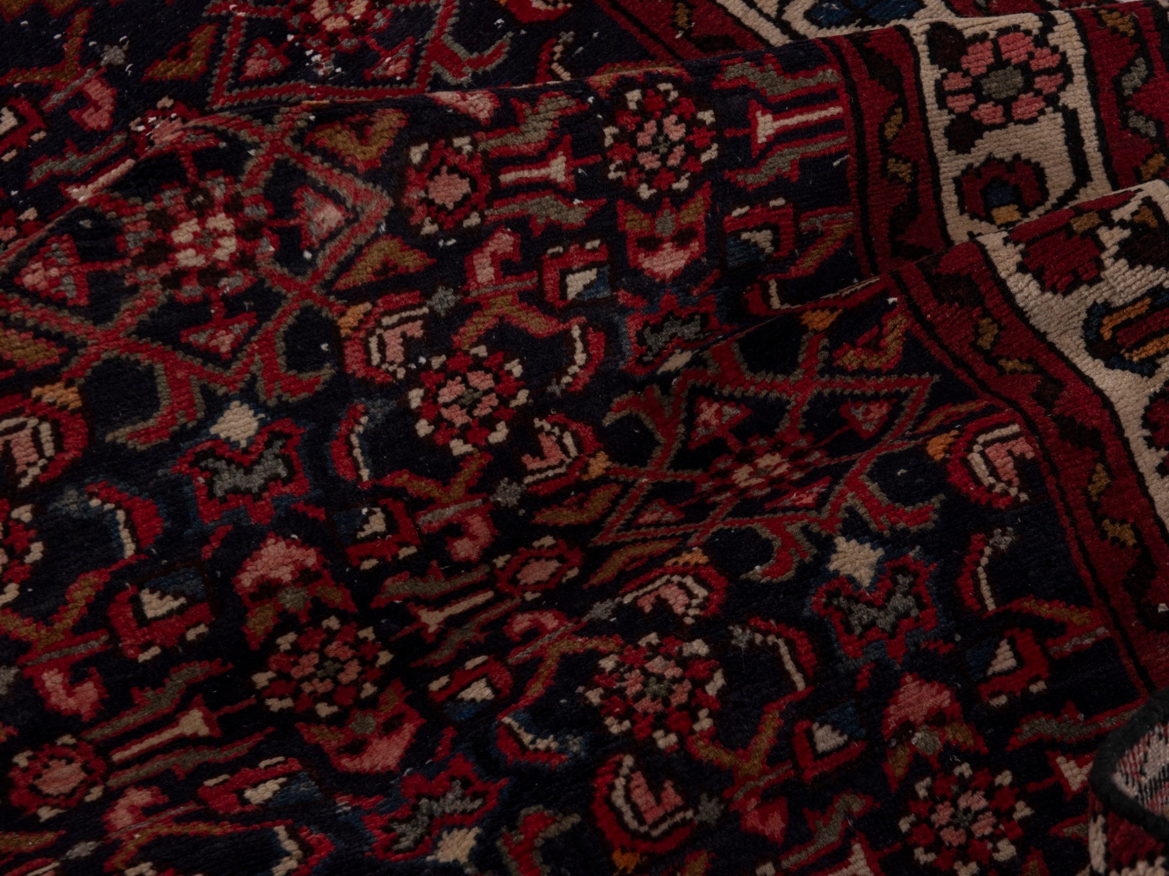 Persian Hamedan runner rug in burgundy and ivory, view 17 of 18
