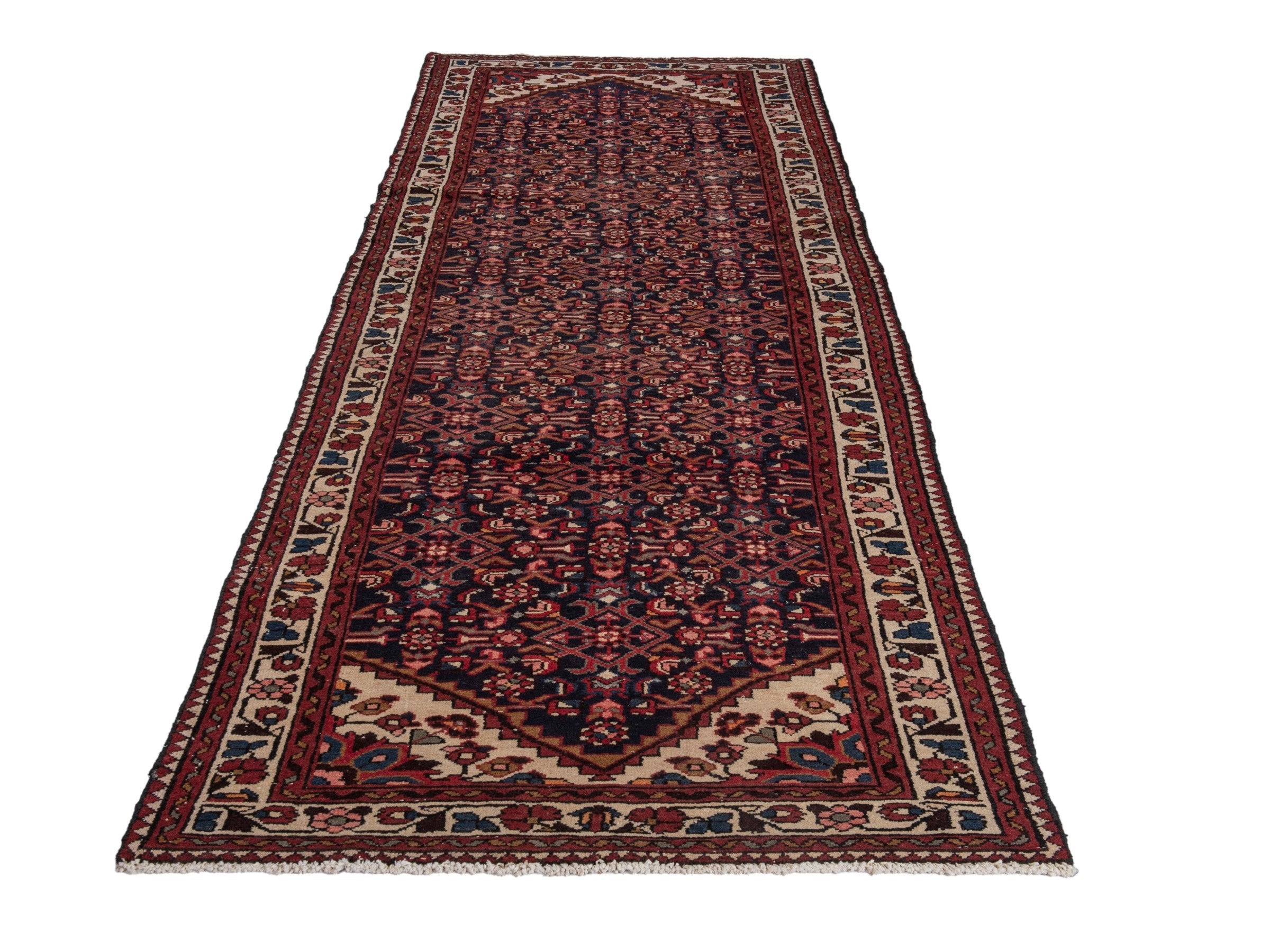 Persian Hamedan runner rug in burgundy and ivory, view 2 of 18