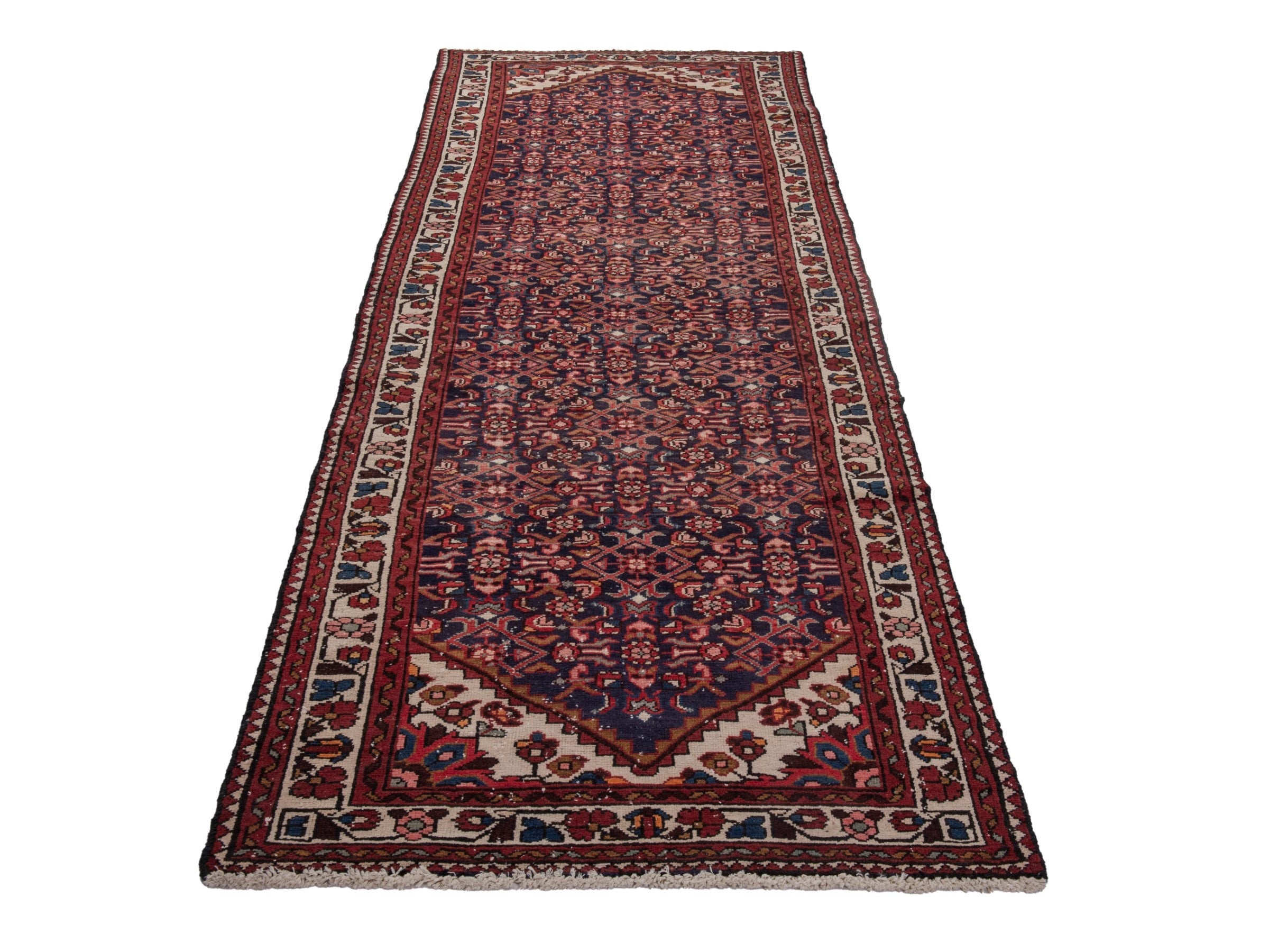 Persian Hamedan runner rug in burgundy and ivory, view 3 of 18