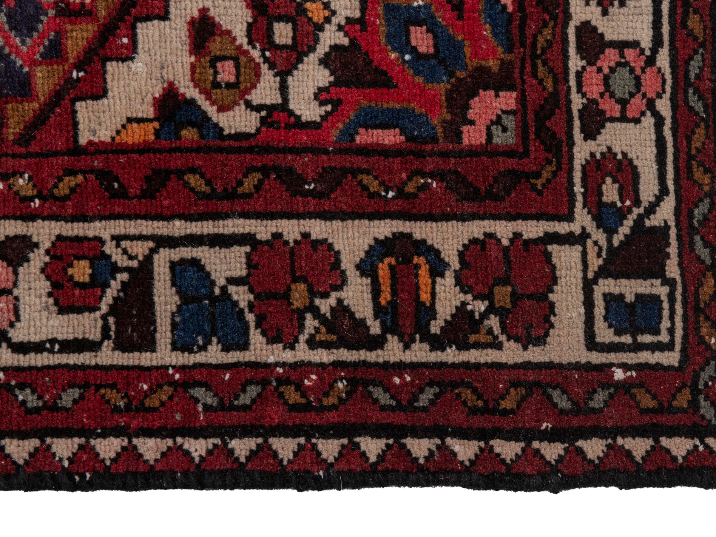 Persian Hamedan runner rug in burgundy and ivory, view 5 of 18