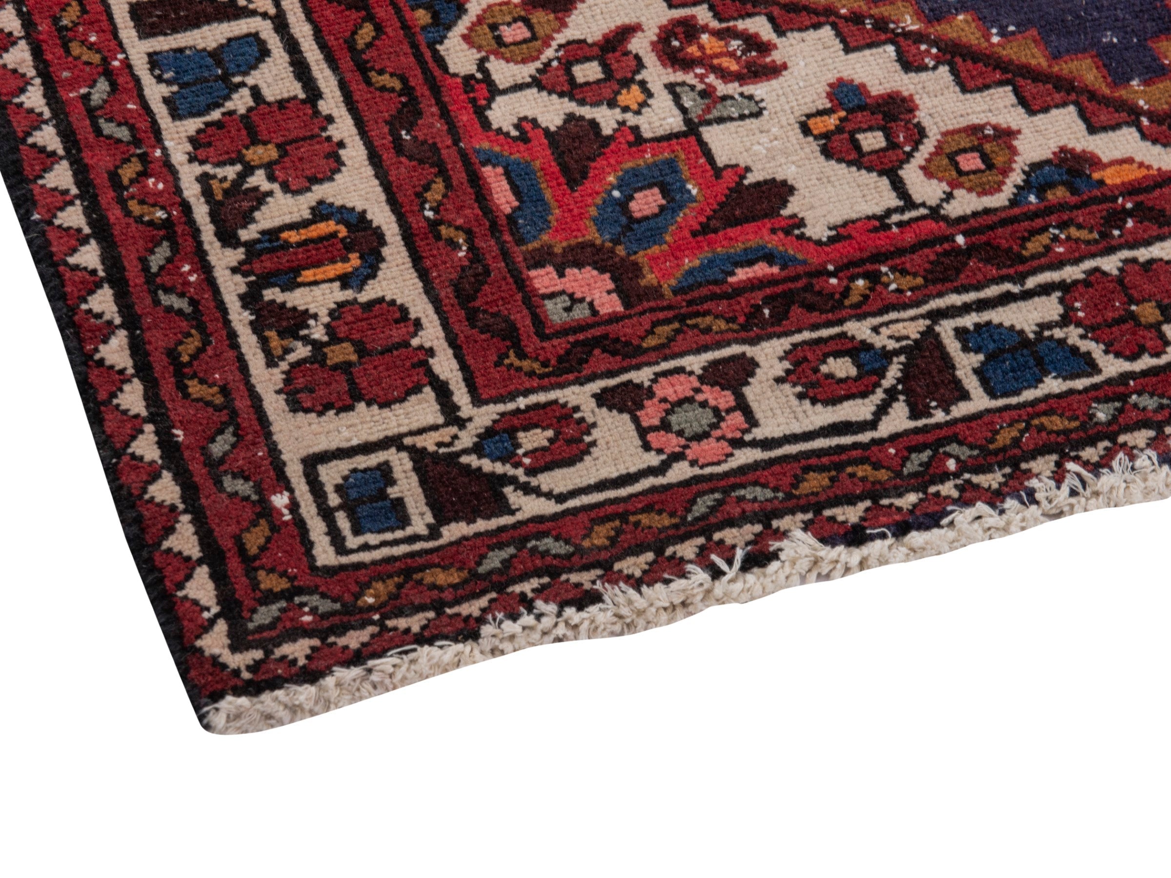 Persian Hamedan runner rug in burgundy and ivory, view 6 of 18