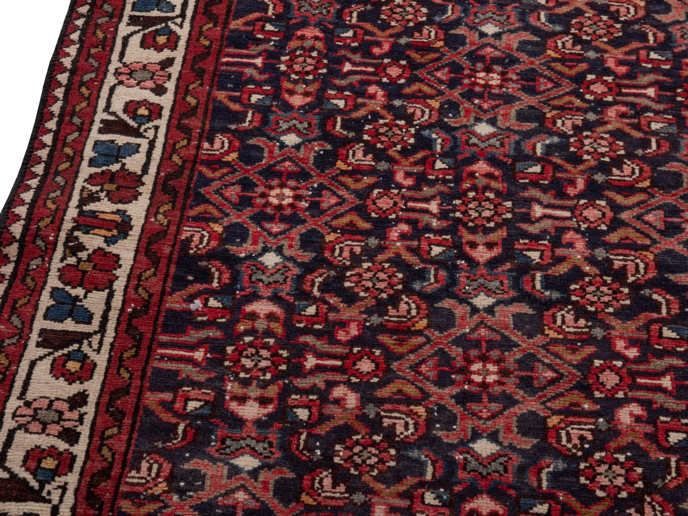 Persian Hamedan runner rug in burgundy and ivory, view 7 of 18