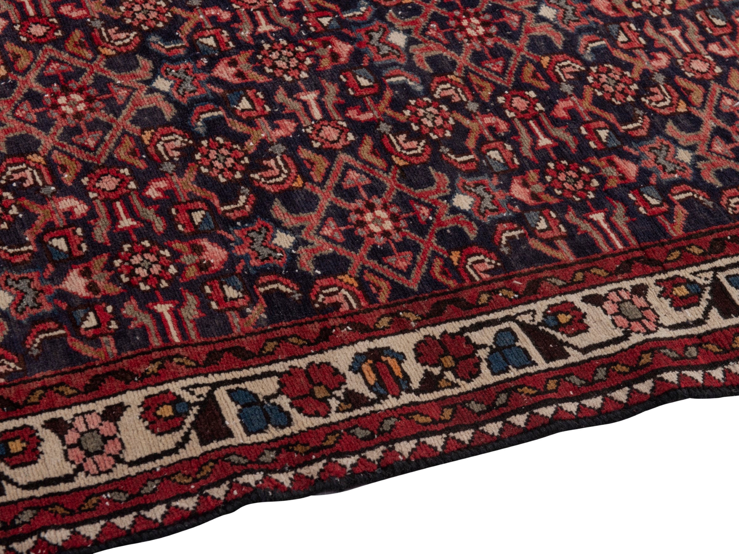 Persian Hamedan runner rug in burgundy and ivory, view 8 of 18