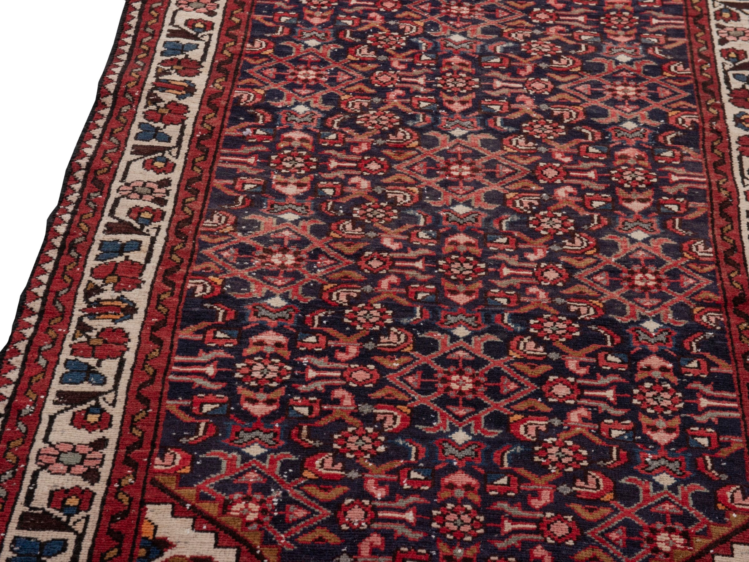 Persian Hamedan runner rug in burgundy and ivory, view 10 of 18