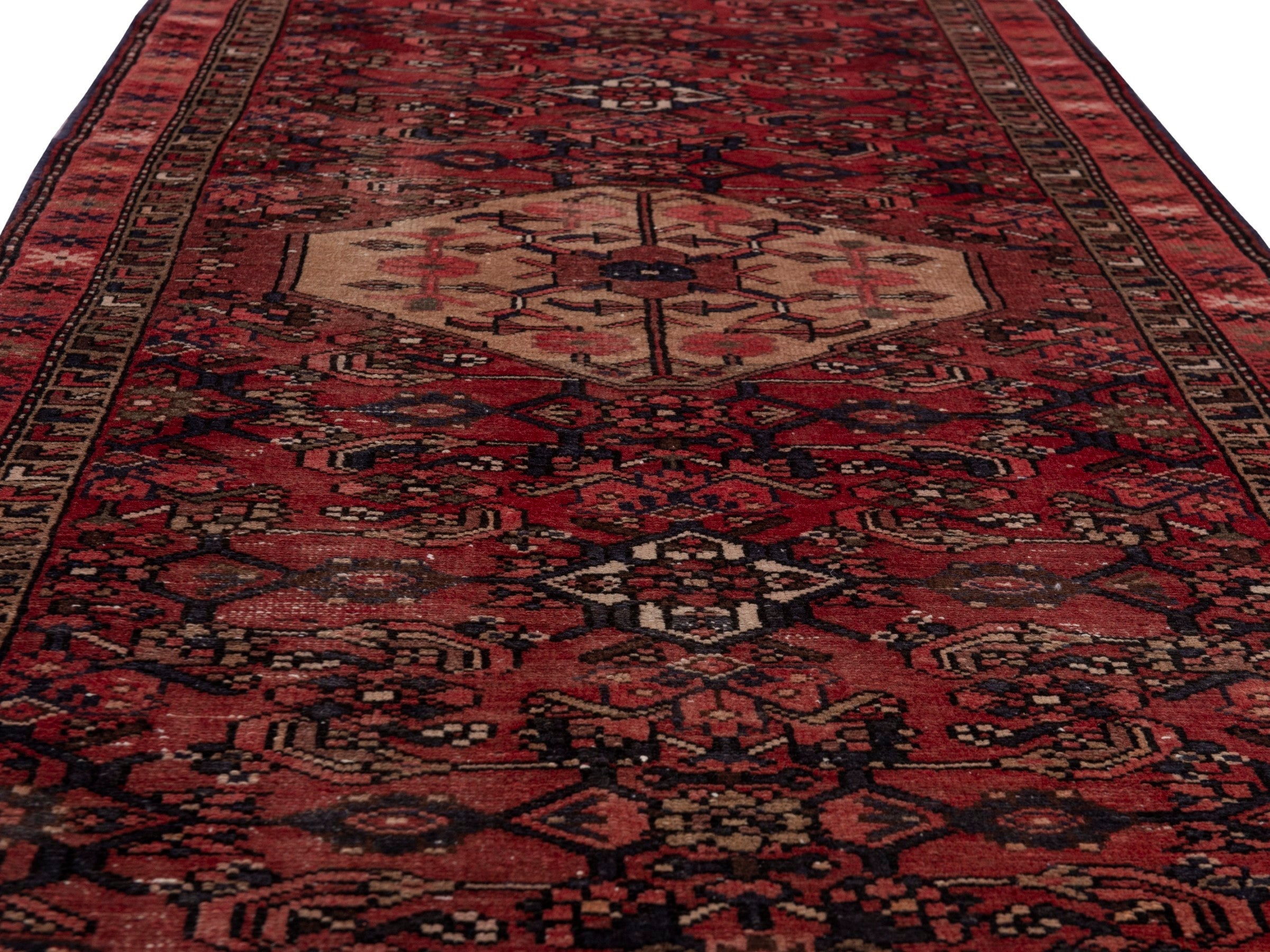 Persian Zanjan runner rug in burgundy and deep red, view 10 of 17