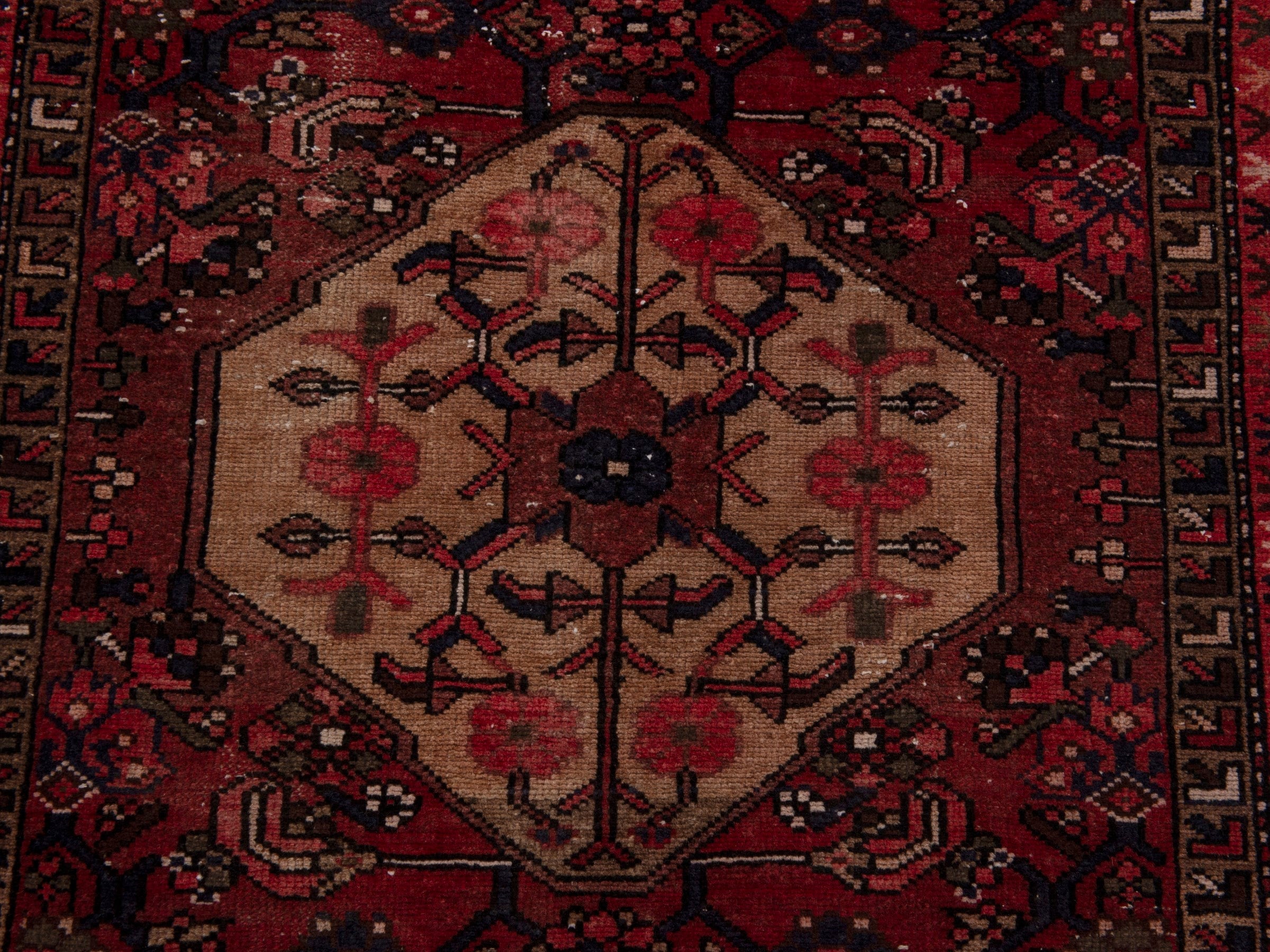 Persian Zanjan runner rug in burgundy and deep red, view 12 of 17