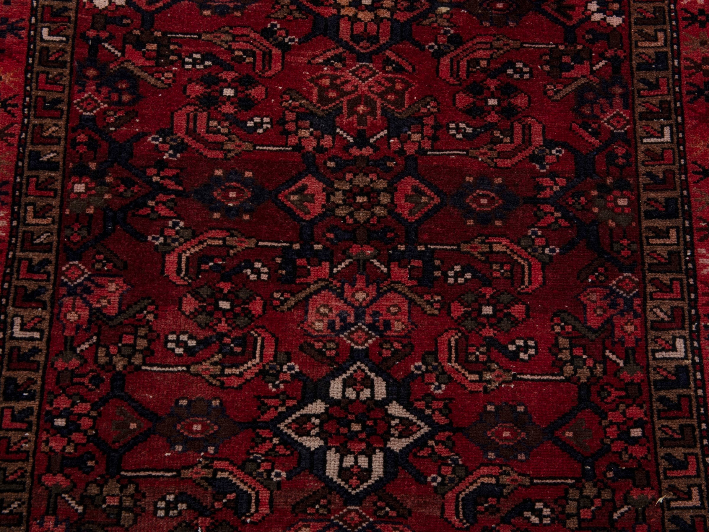 Persian Zanjan runner rug in burgundy and deep red, view 13 of 17