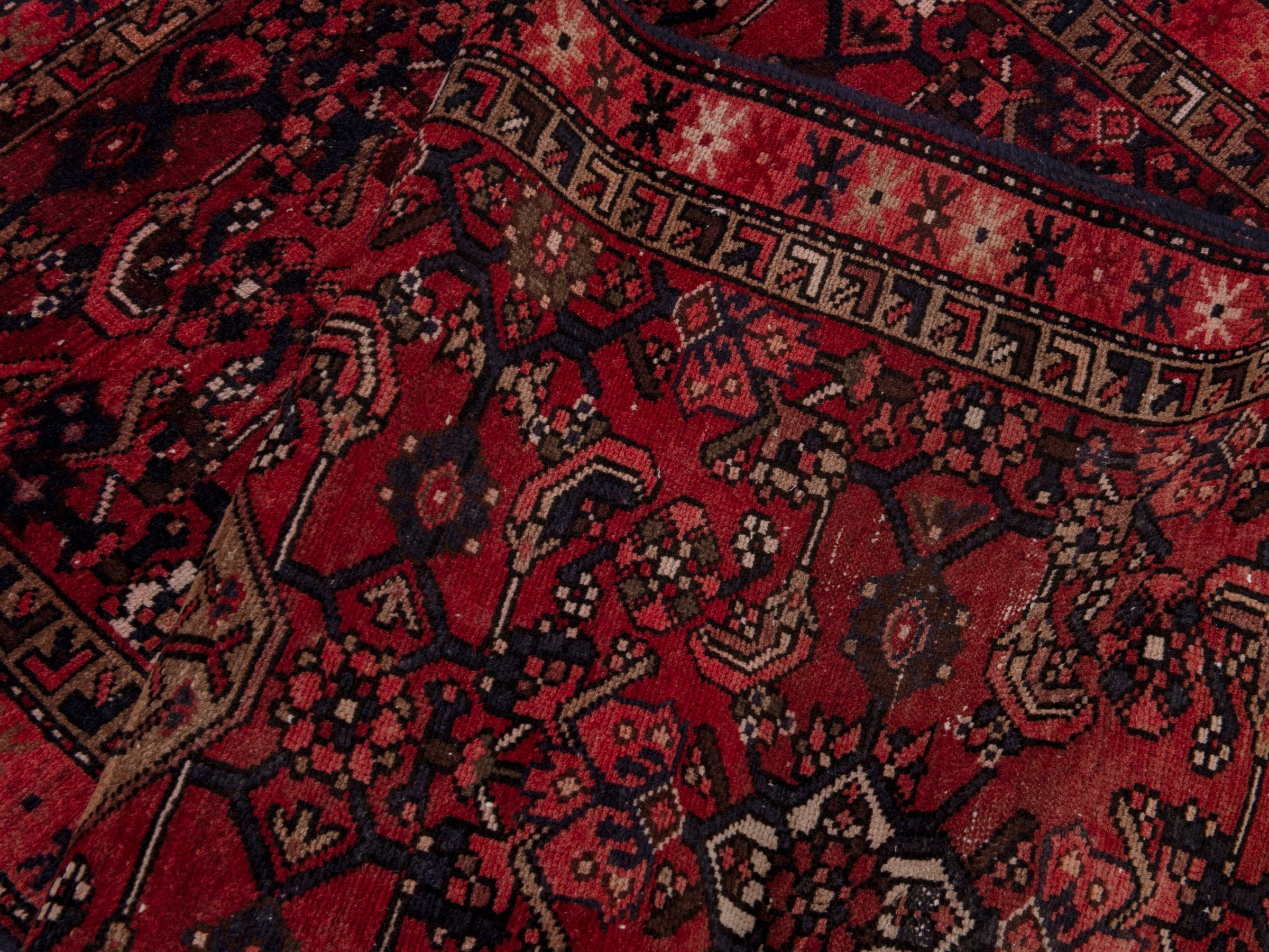 Persian Zanjan runner rug in burgundy and deep red, view 14 of 17