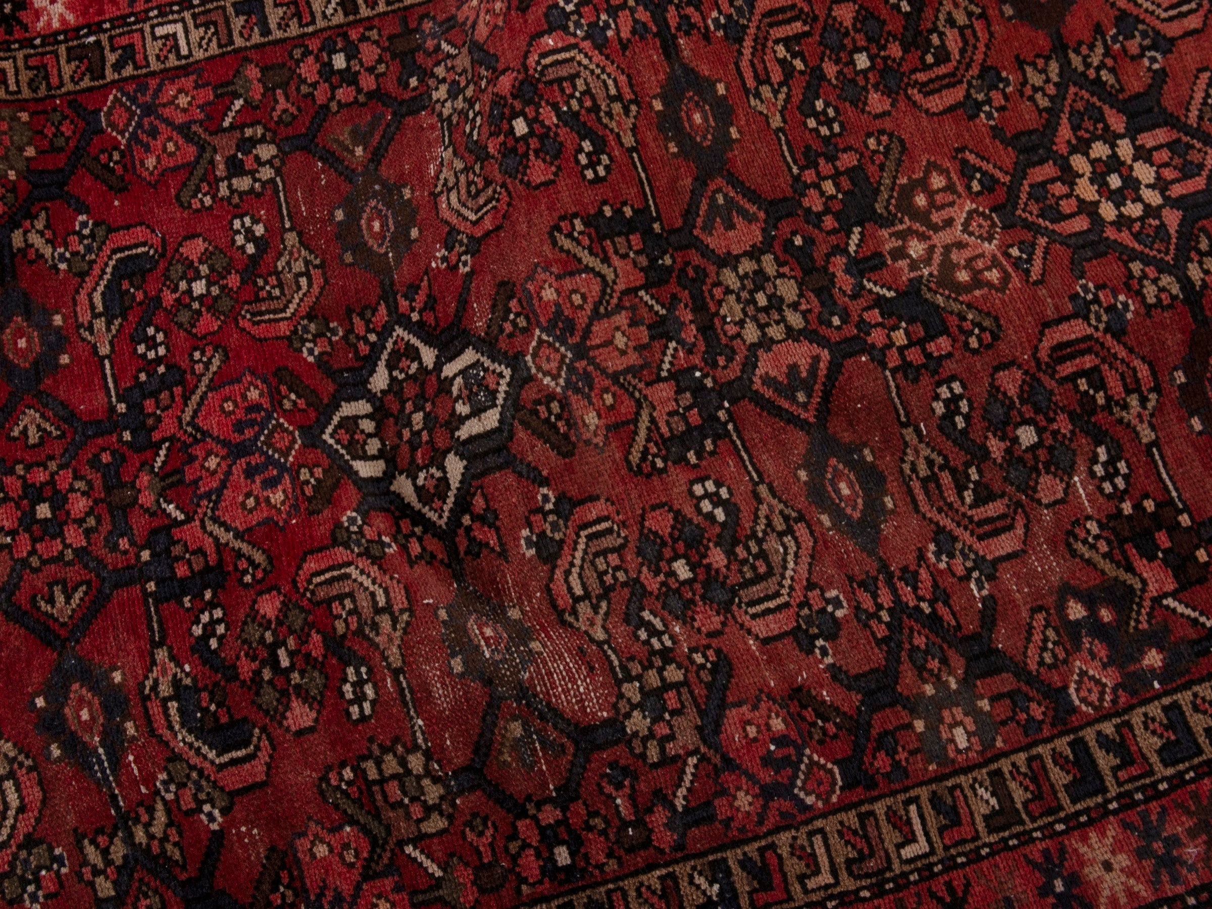 Persian Zanjan runner rug in burgundy and deep red, view 15 of 17