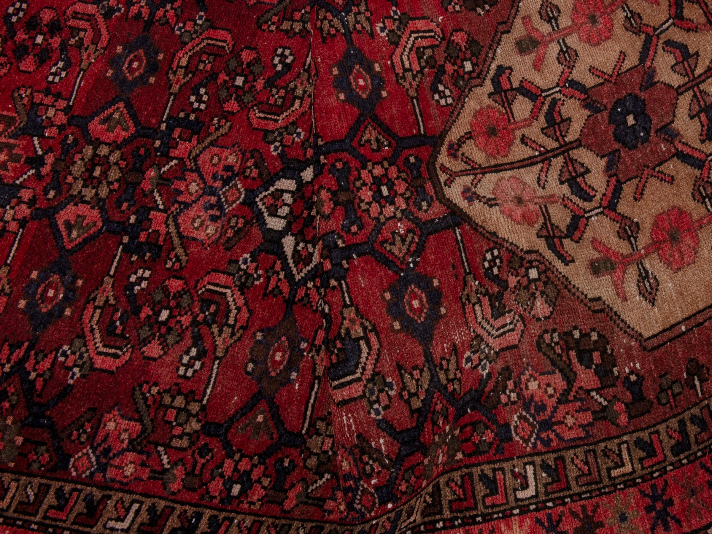 Persian Zanjan runner rug in burgundy and deep red, view 16 of 17
