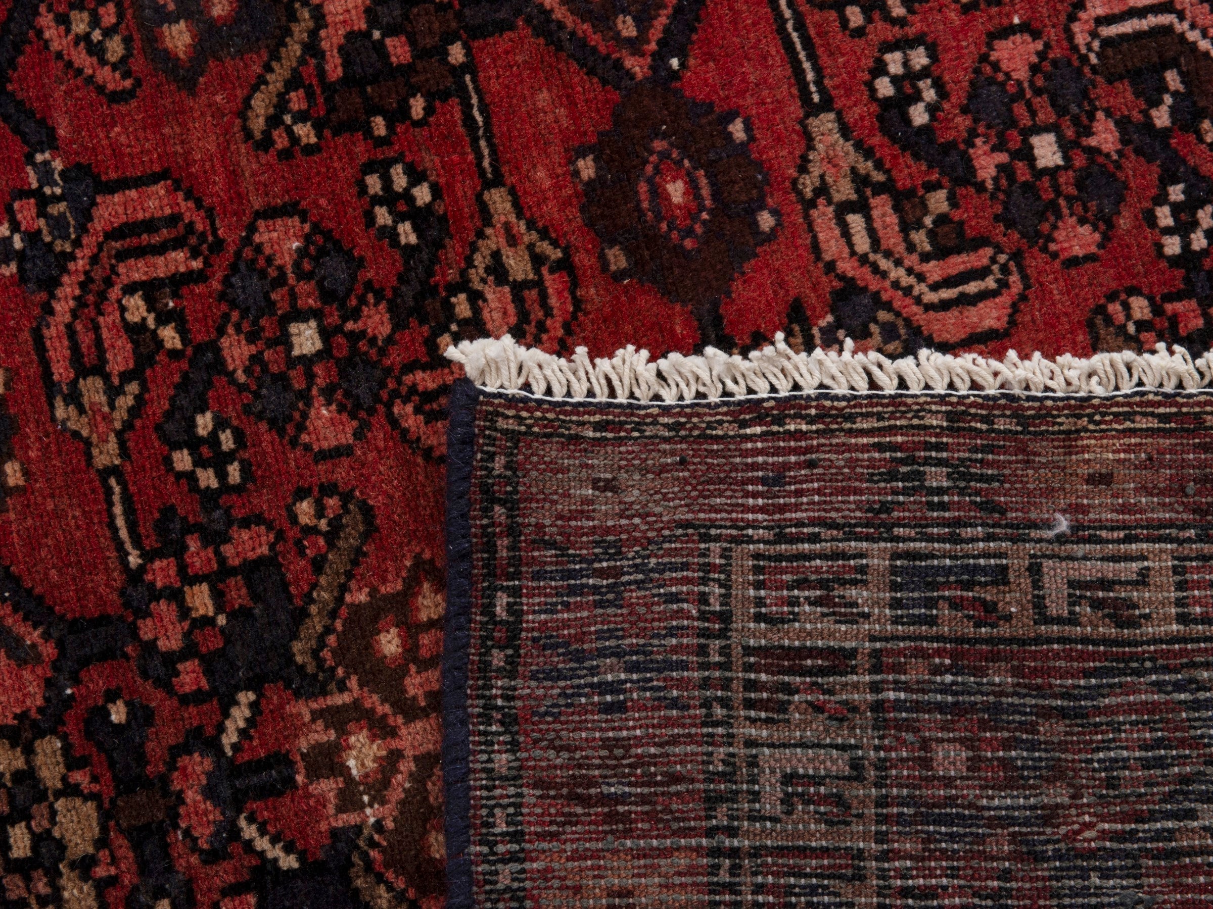 Persian Zanjan runner rug in burgundy and deep red, view 17 of 17