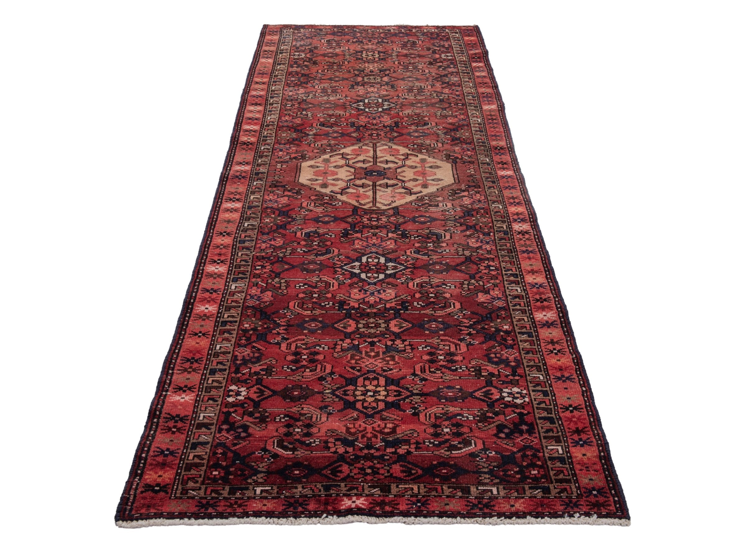 Persian Zanjan runner rug in burgundy and deep red, view 2 of 17