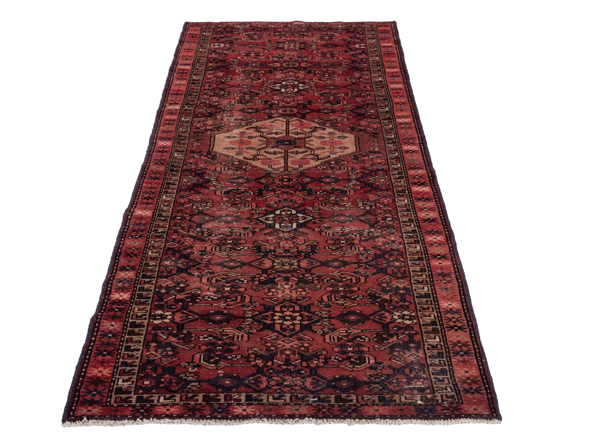 Persian Zanjan runner rug in burgundy and deep red, view 3 of 17