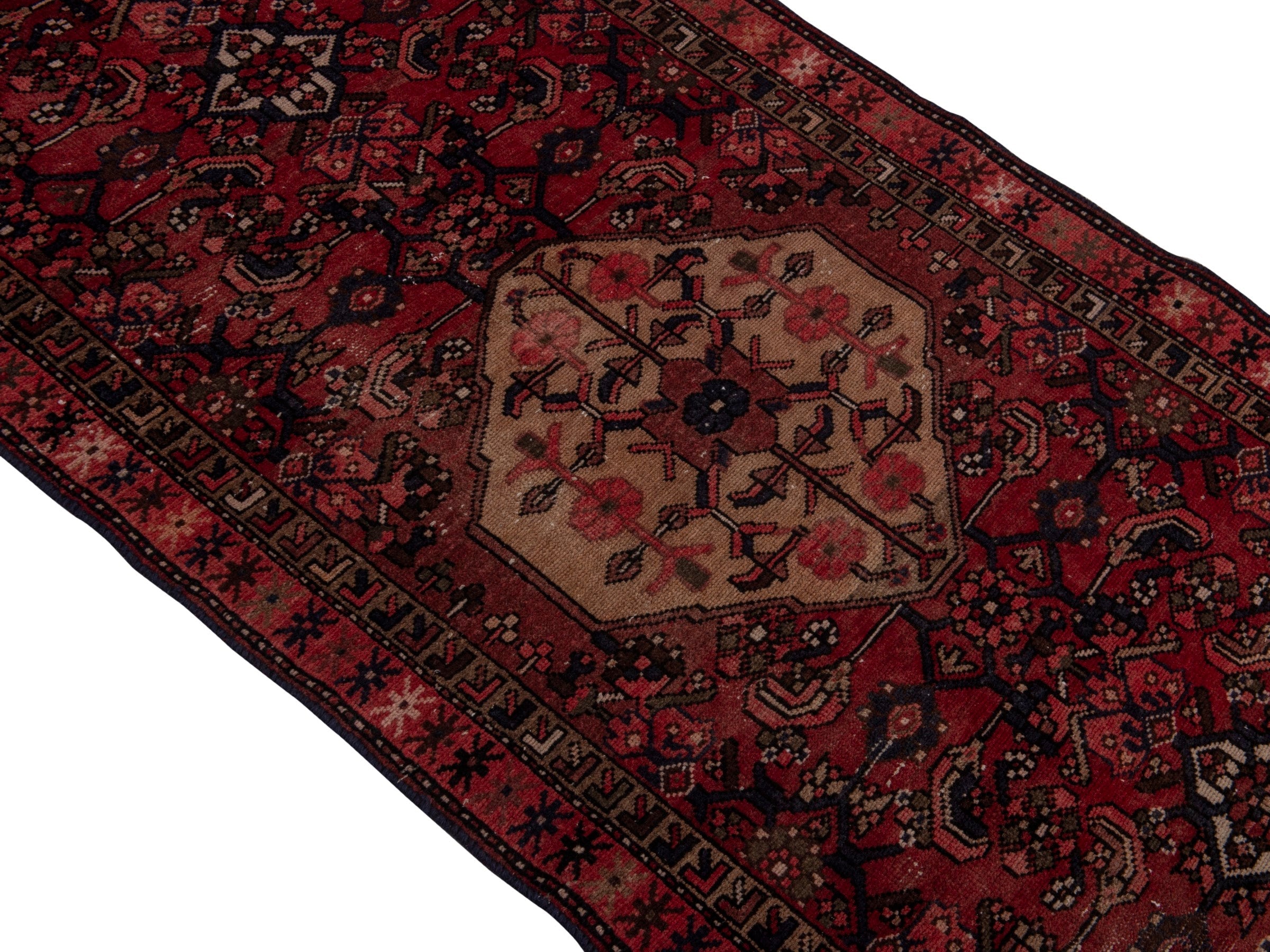 Persian Zanjan runner rug in burgundy and deep red, view 4 of 17