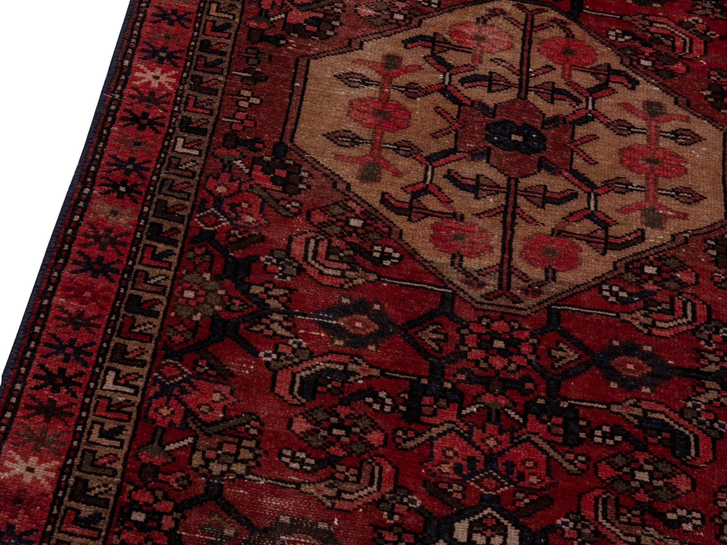 Persian Zanjan runner rug in burgundy and deep red, view 7 of 17