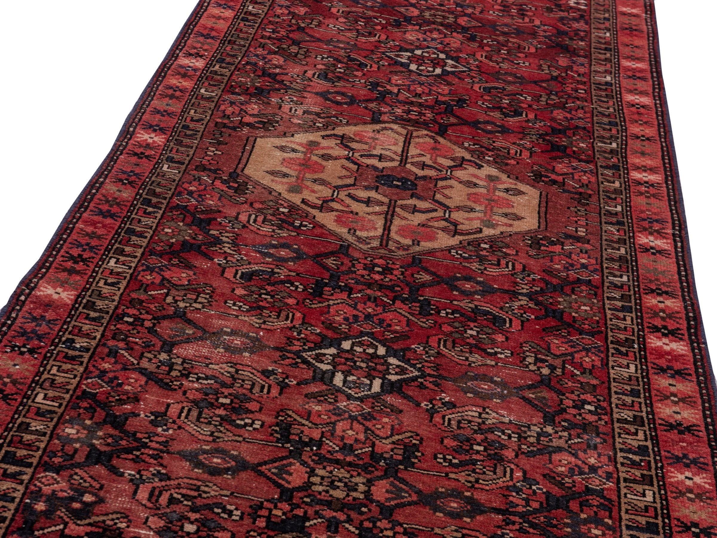 Persian Zanjan runner rug in burgundy and deep red, view 9 of 17