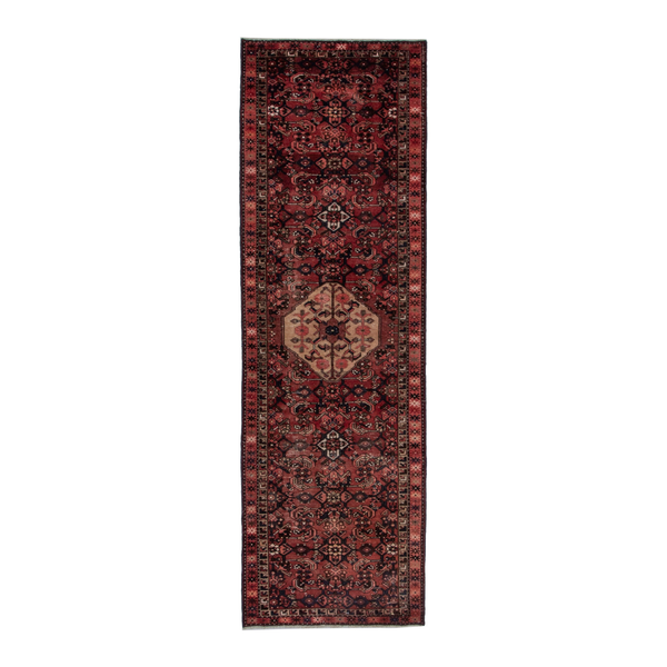 Persian Zanjan runner rug in burgundy and deep red, 3'3" x 9'11"