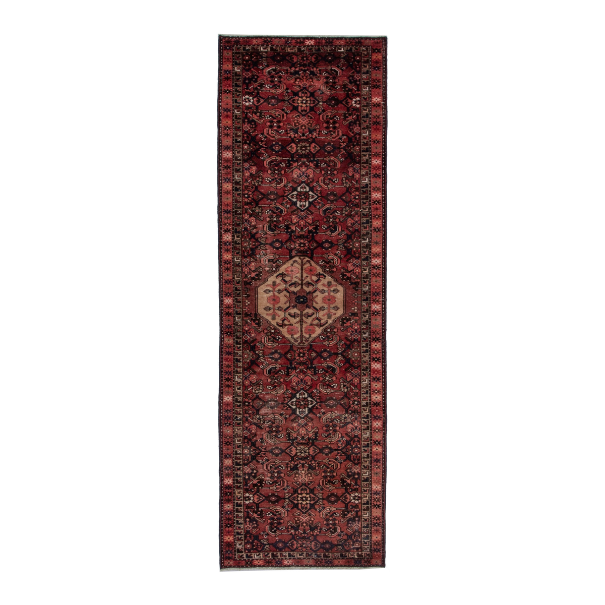 Persian Zanjan runner rug in burgundy and deep red, 3'3" x 9'11"