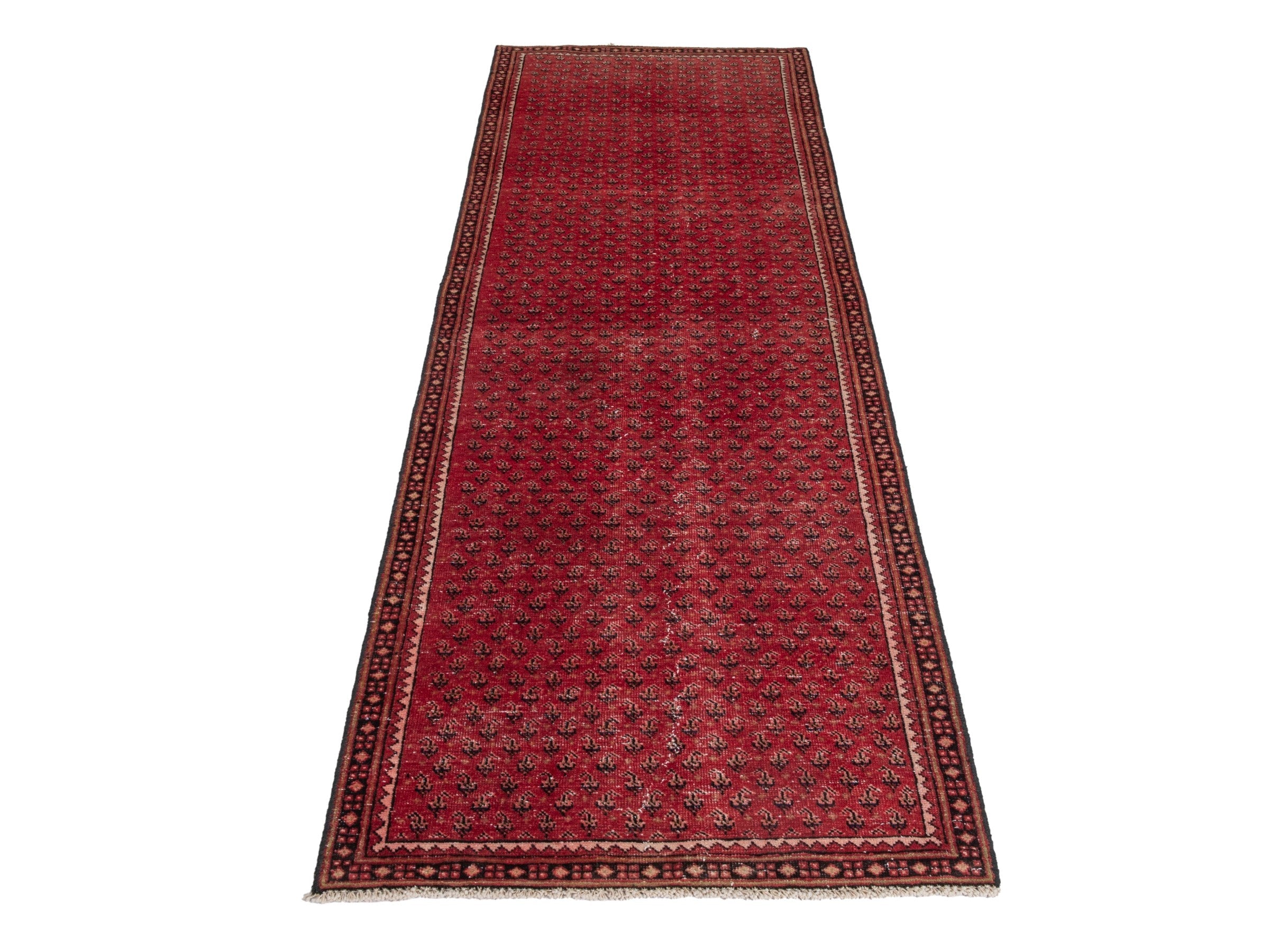 Persian Arak runner rug in burgundy and dark brown, view 2 of 17