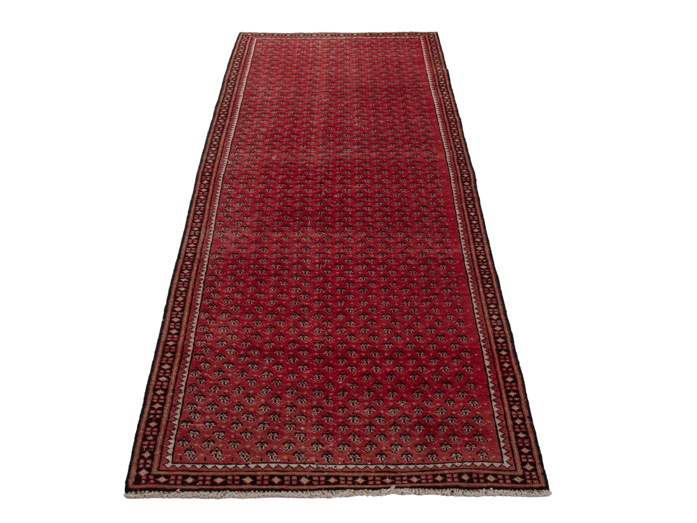 Persian Arak runner rug in burgundy and dark brown, view 3 of 17