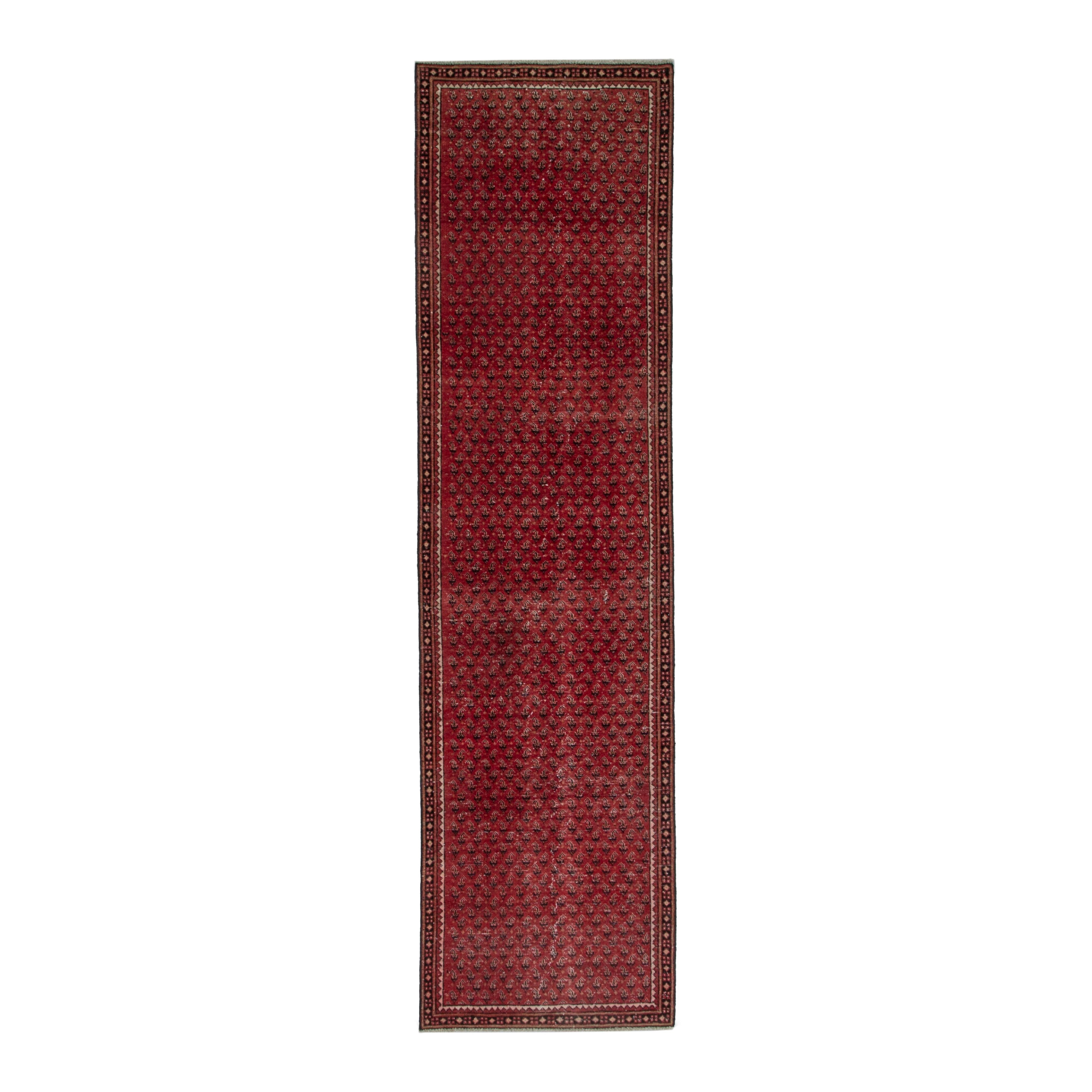Persian Arak runner rug in burgundy and dark brown, 2'7" x 9'3"