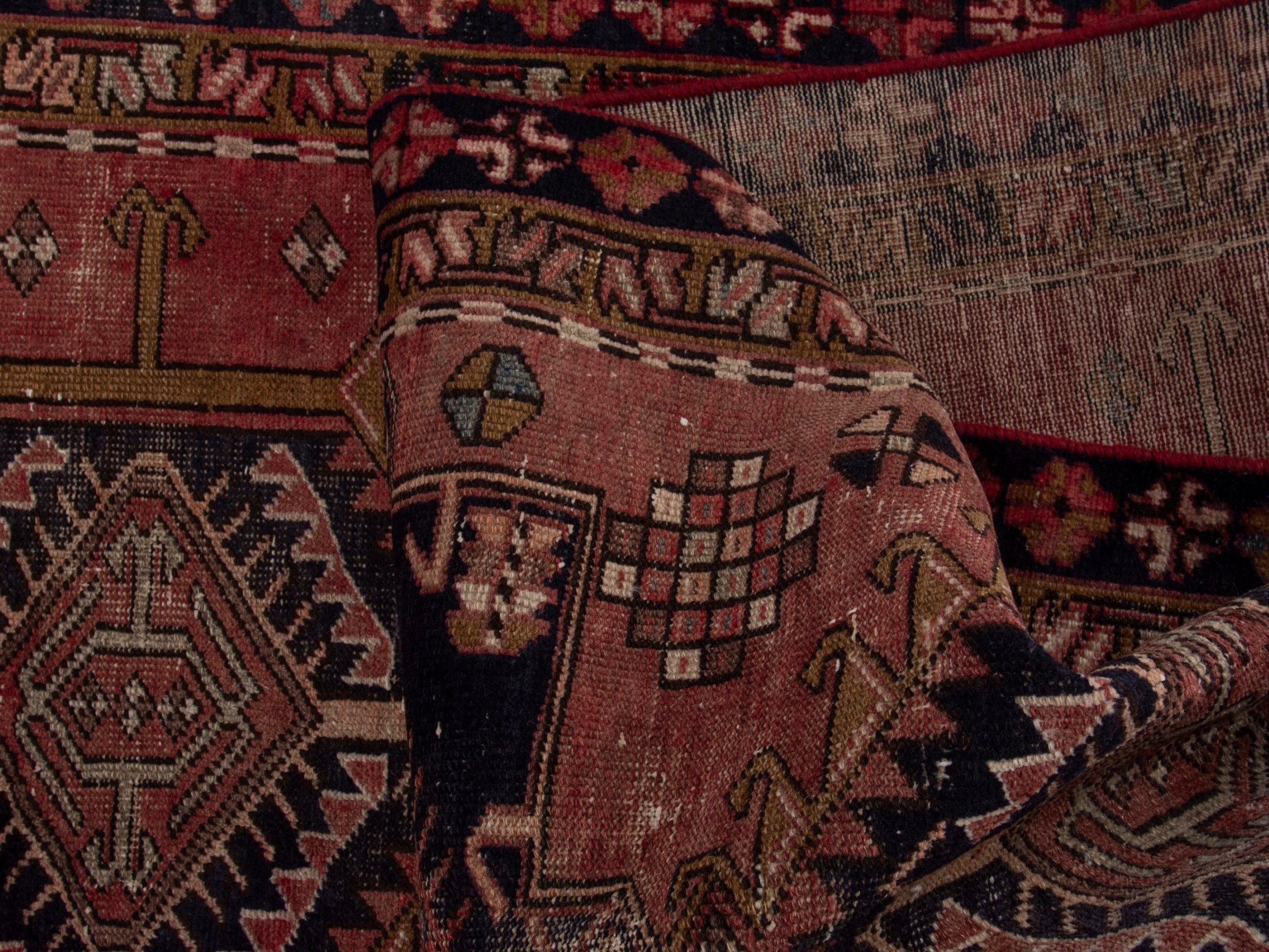 Persian Gharajeh runner rug in rust and burgundy, view 15 of 17