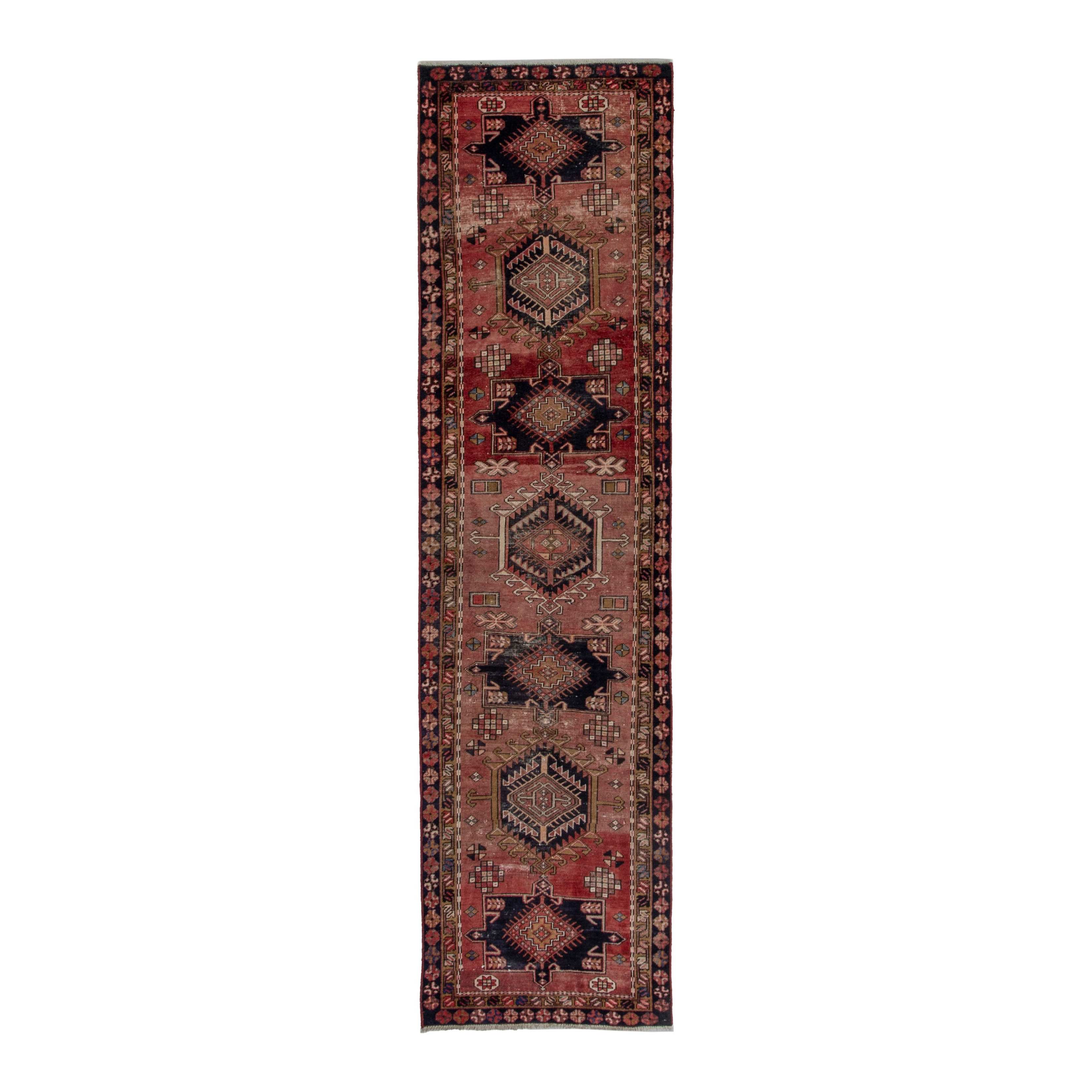 Persian Gharajeh runner rug in rust and burgundy, 3'1" x 11'6"