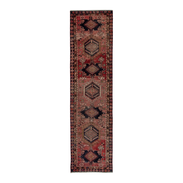 Persian Gharajeh runner rug in rust and burgundy, 3'1" x 11'6"