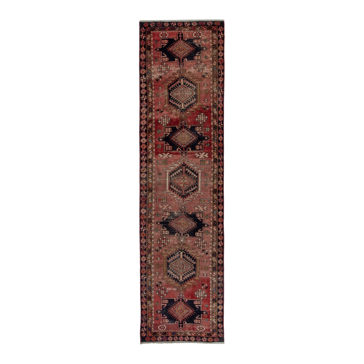 Persian Gharajeh runner rug in rust and burgundy, 3'1" x 11'6"