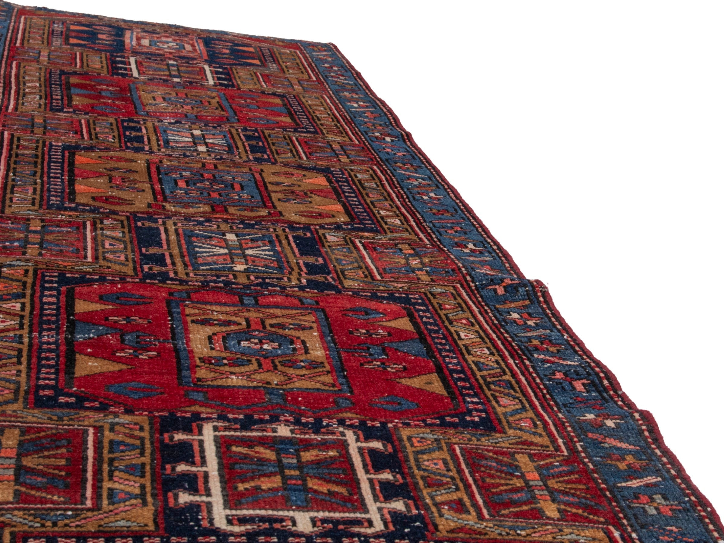 Persian Azerbaijan runner rug in deep red and dark blue, view 10 of 17