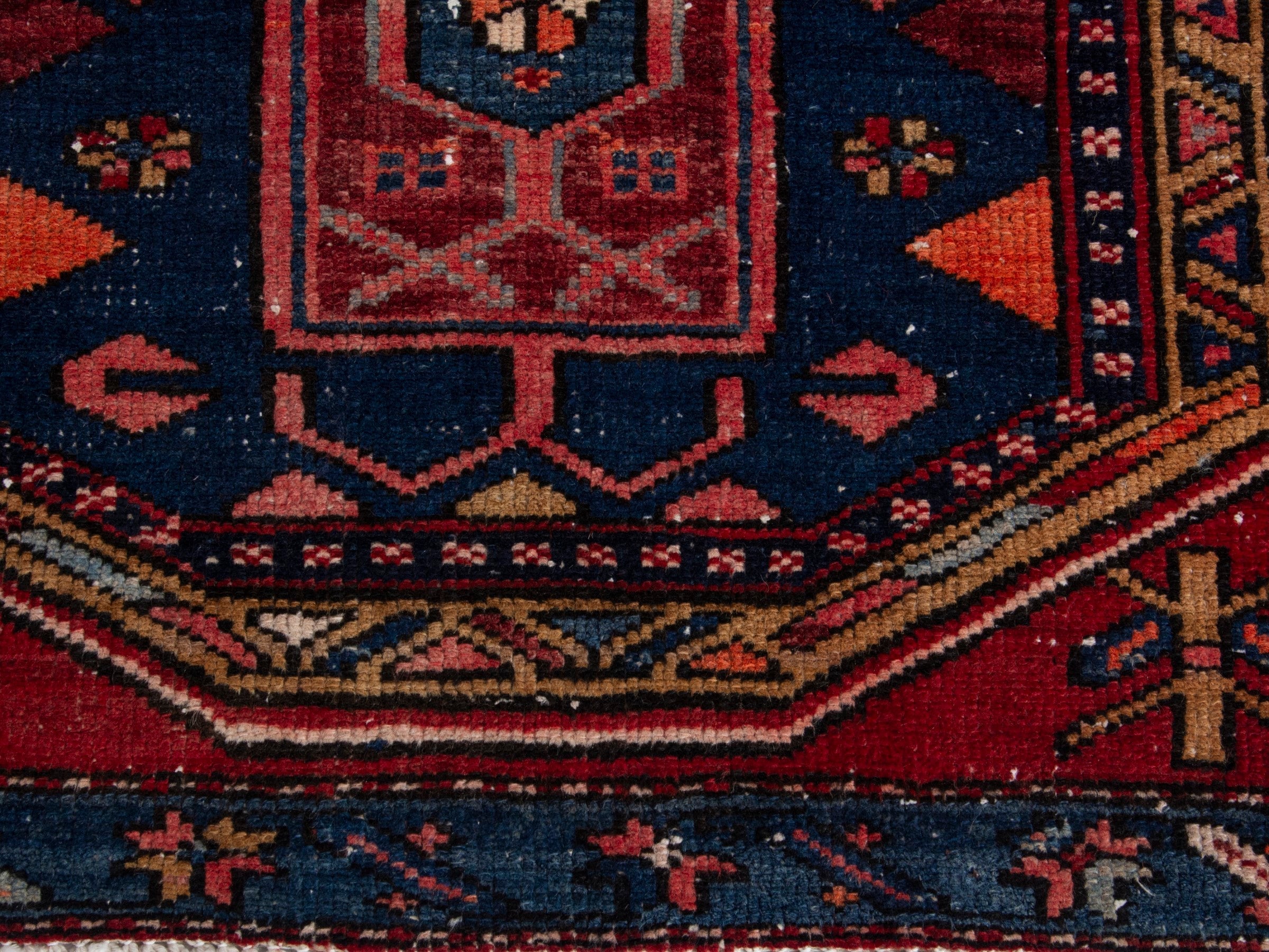 Persian Azerbaijan runner rug in deep red and dark blue, view 11 of 17