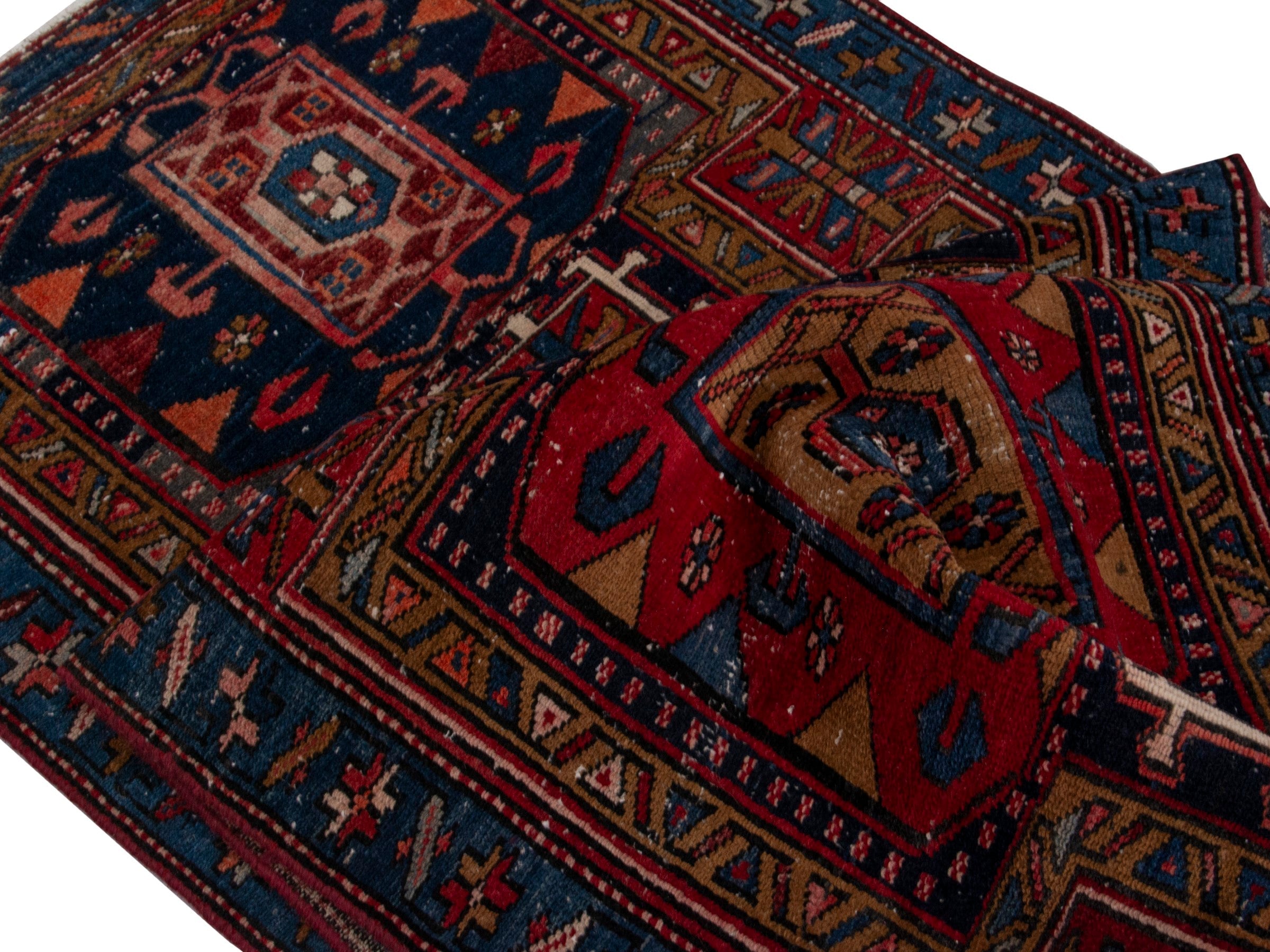 Persian Azerbaijan runner rug in deep red and dark blue, view 14 of 17