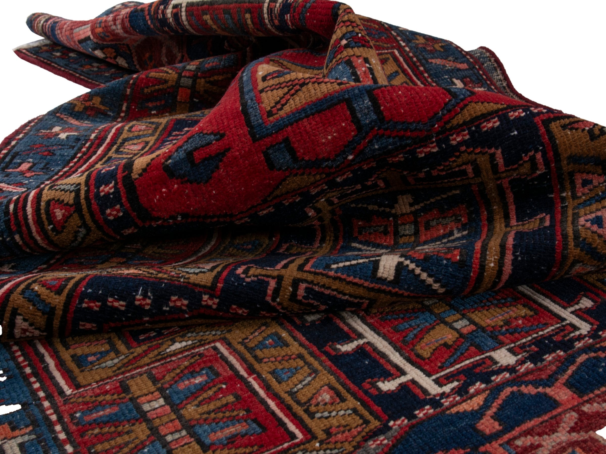 Persian Azerbaijan runner rug in deep red and dark blue, view 16 of 17