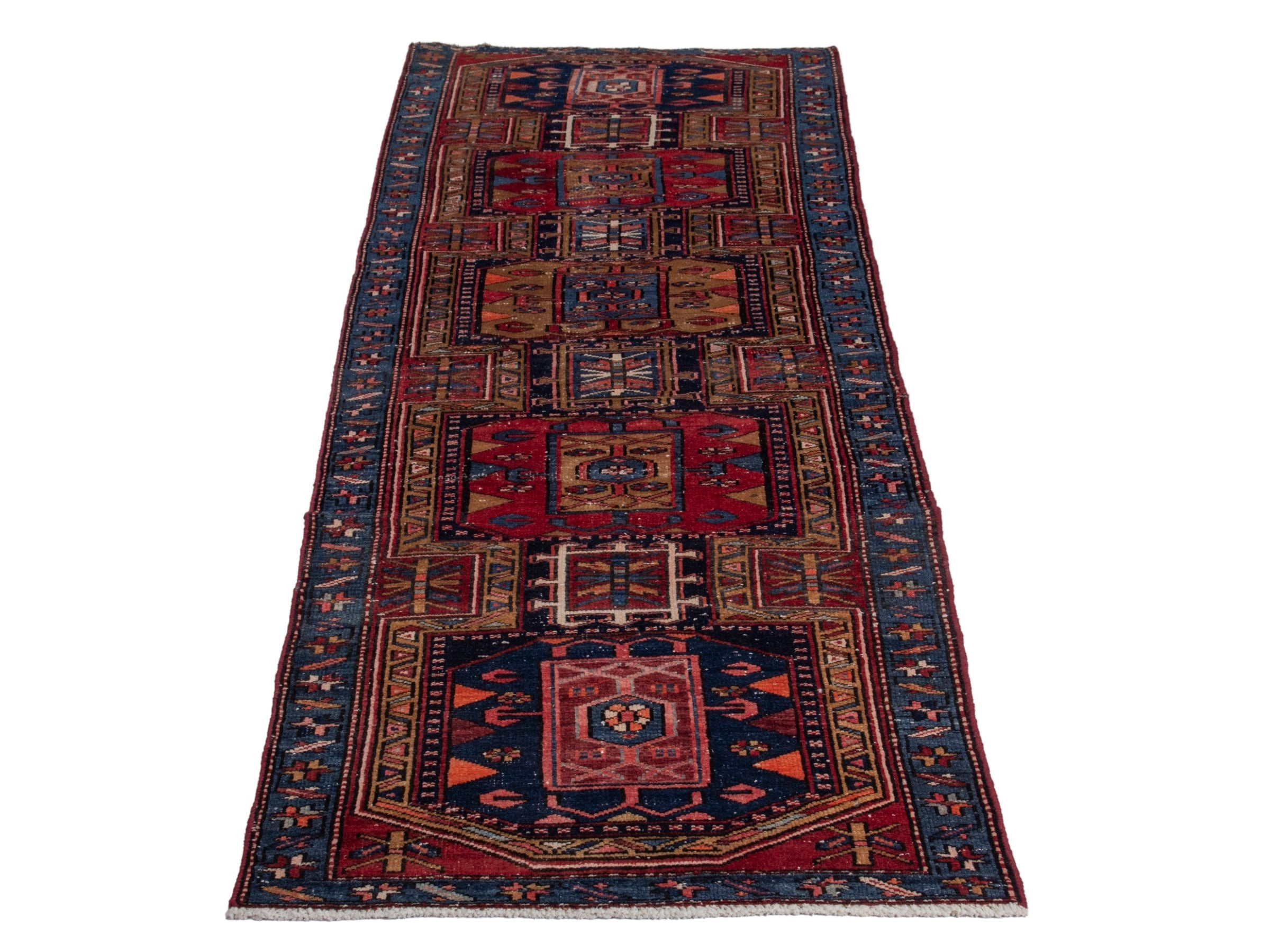 Persian Azerbaijan runner rug in deep red and dark blue, view 2 of 17
