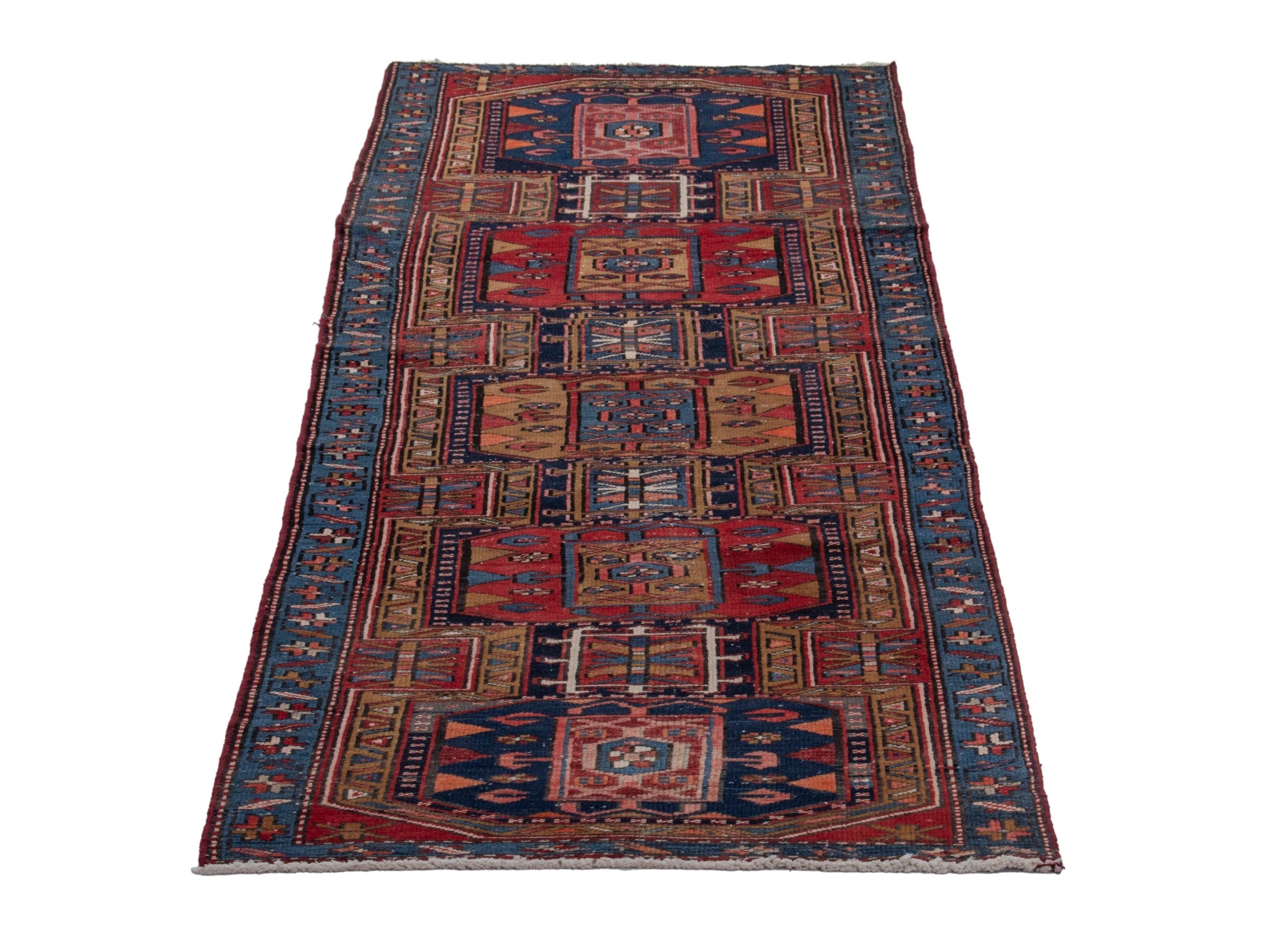 Persian Azerbaijan runner rug in deep red and dark blue, view 3 of 17