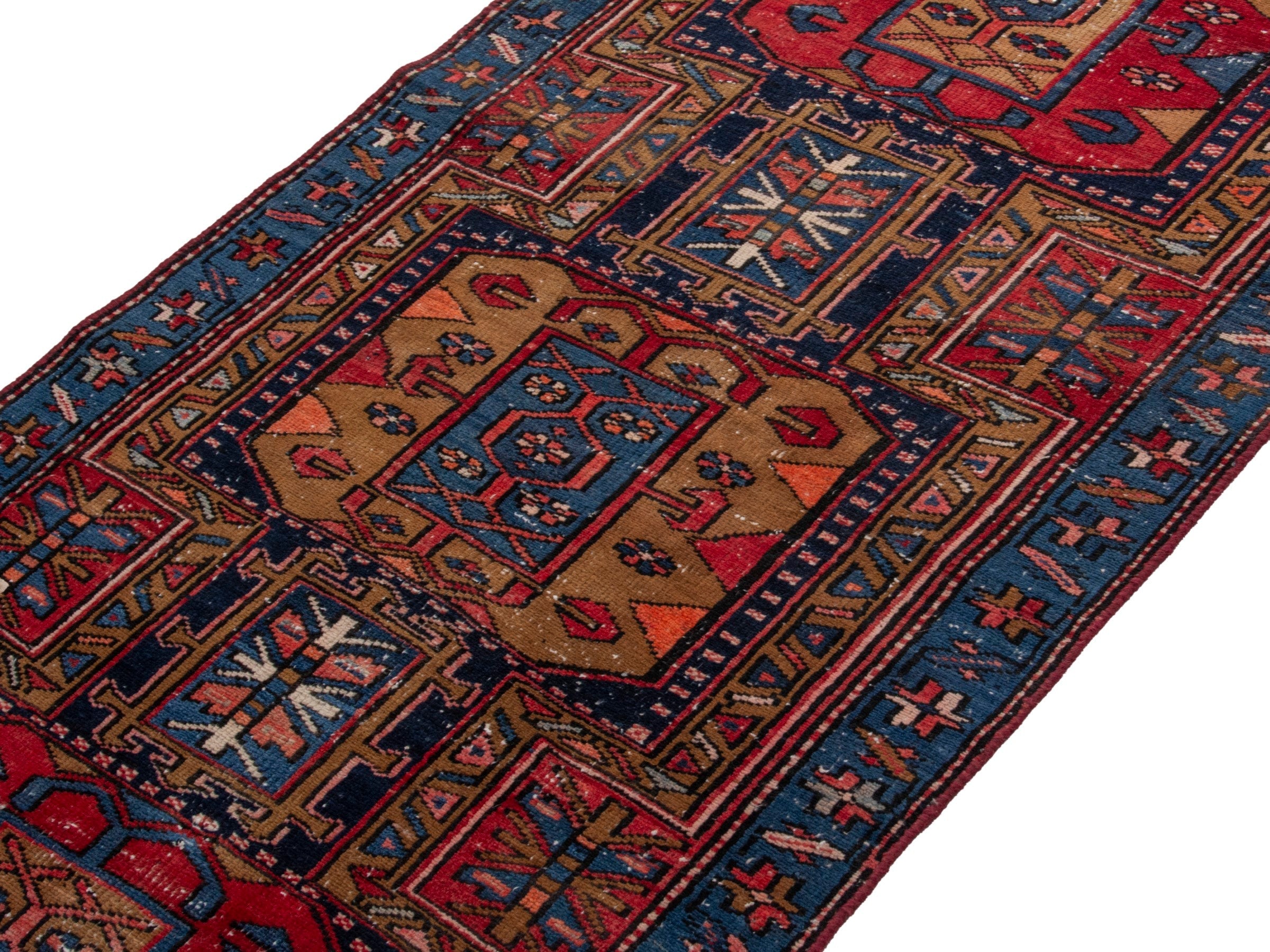 Persian Azerbaijan runner rug in deep red and dark blue, view 4 of 17