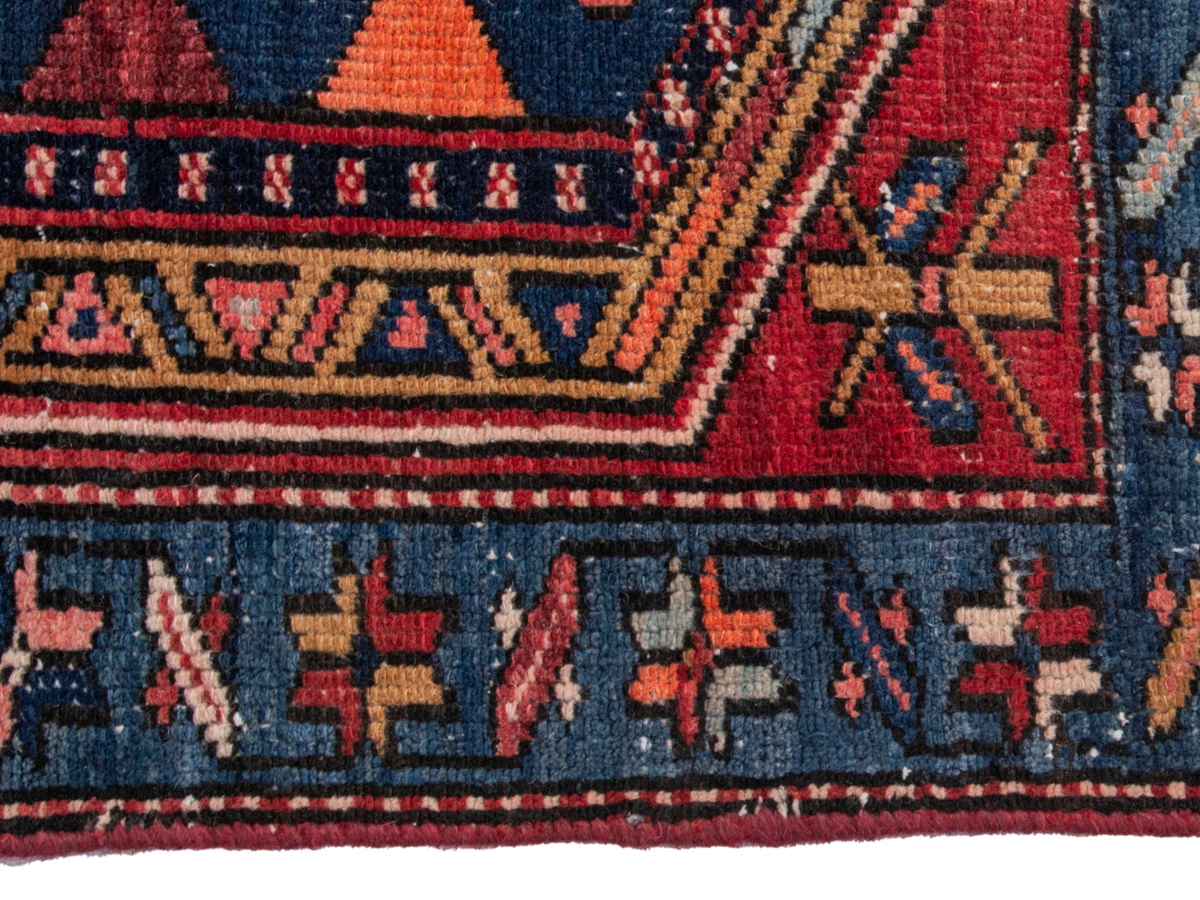 Persian Azerbaijan runner rug in deep red and dark blue, view 5 of 17