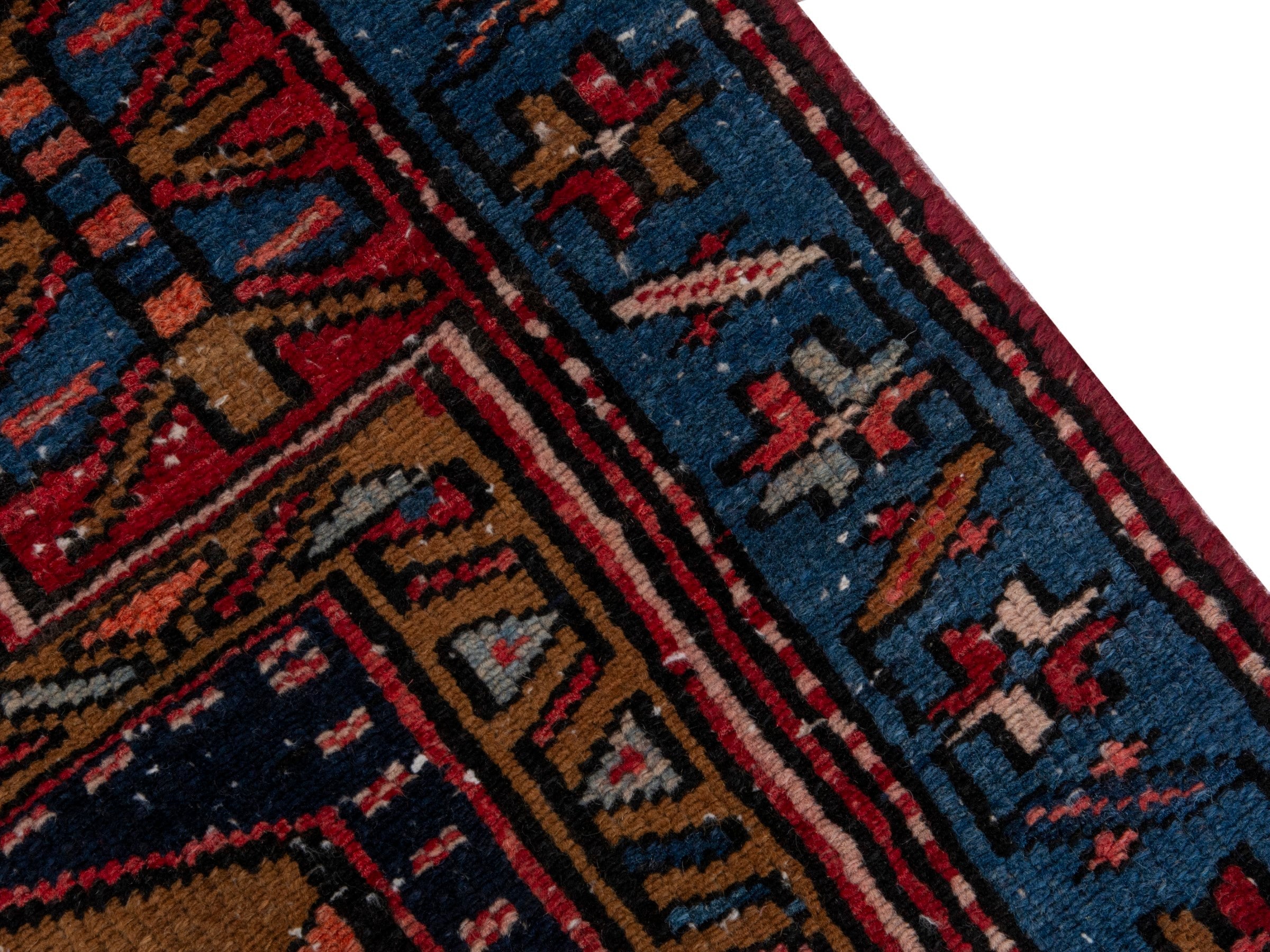 Persian Azerbaijan runner rug in deep red and dark blue, view 7 of 17