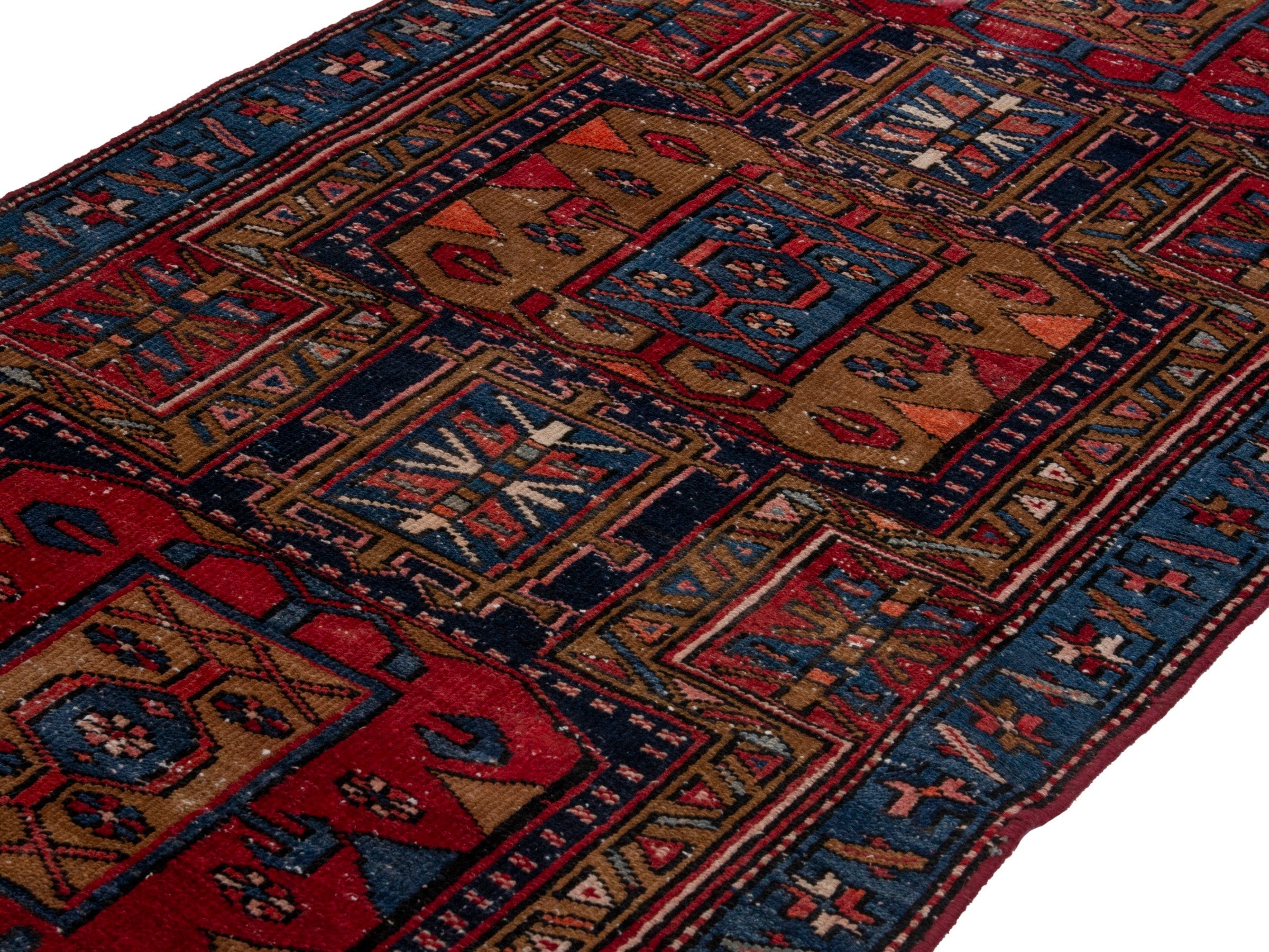 Persian Azerbaijan runner rug in deep red and dark blue, view 9 of 17