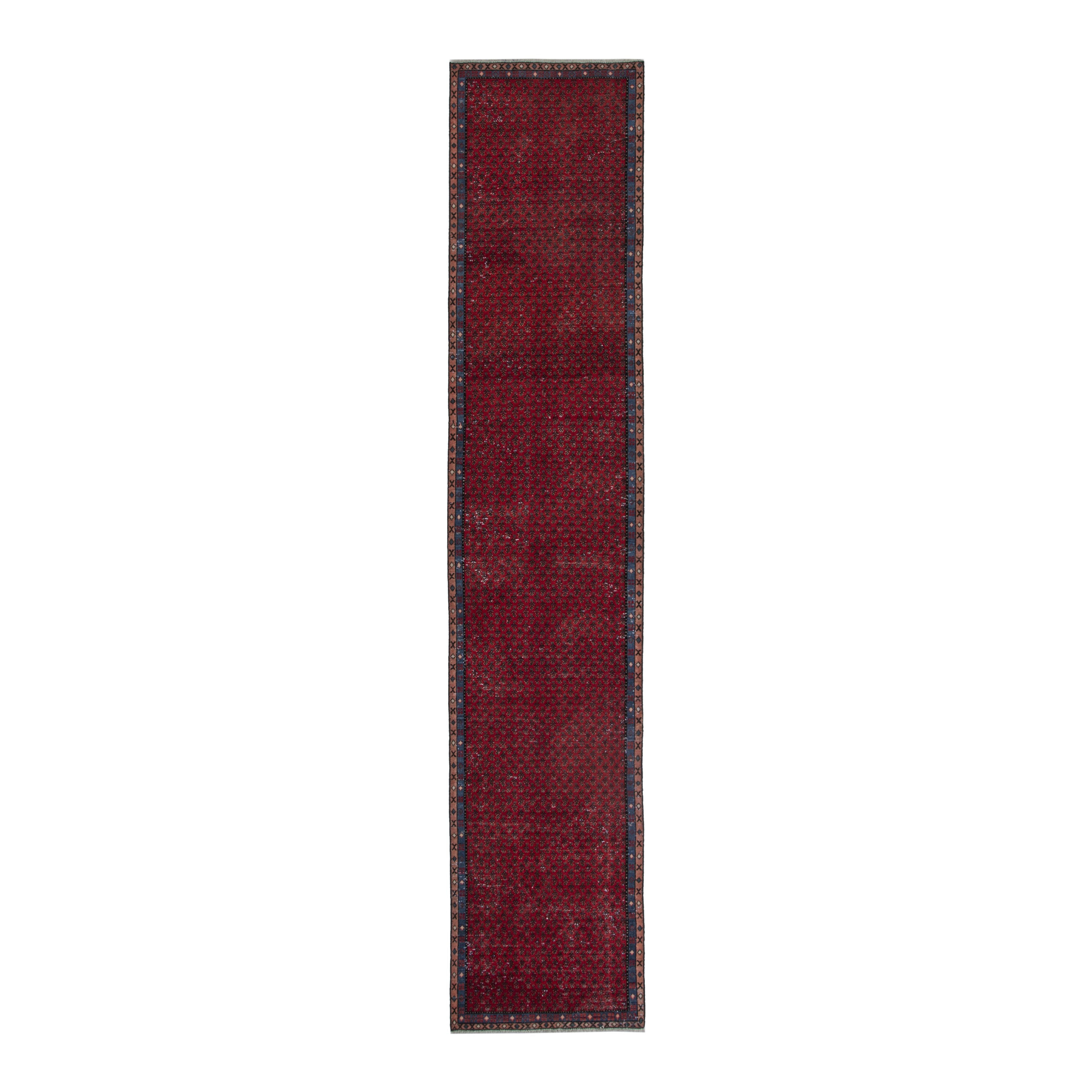 Persian Arak runner rug in burgundy and charcoal, 2'7" x 12'10"
