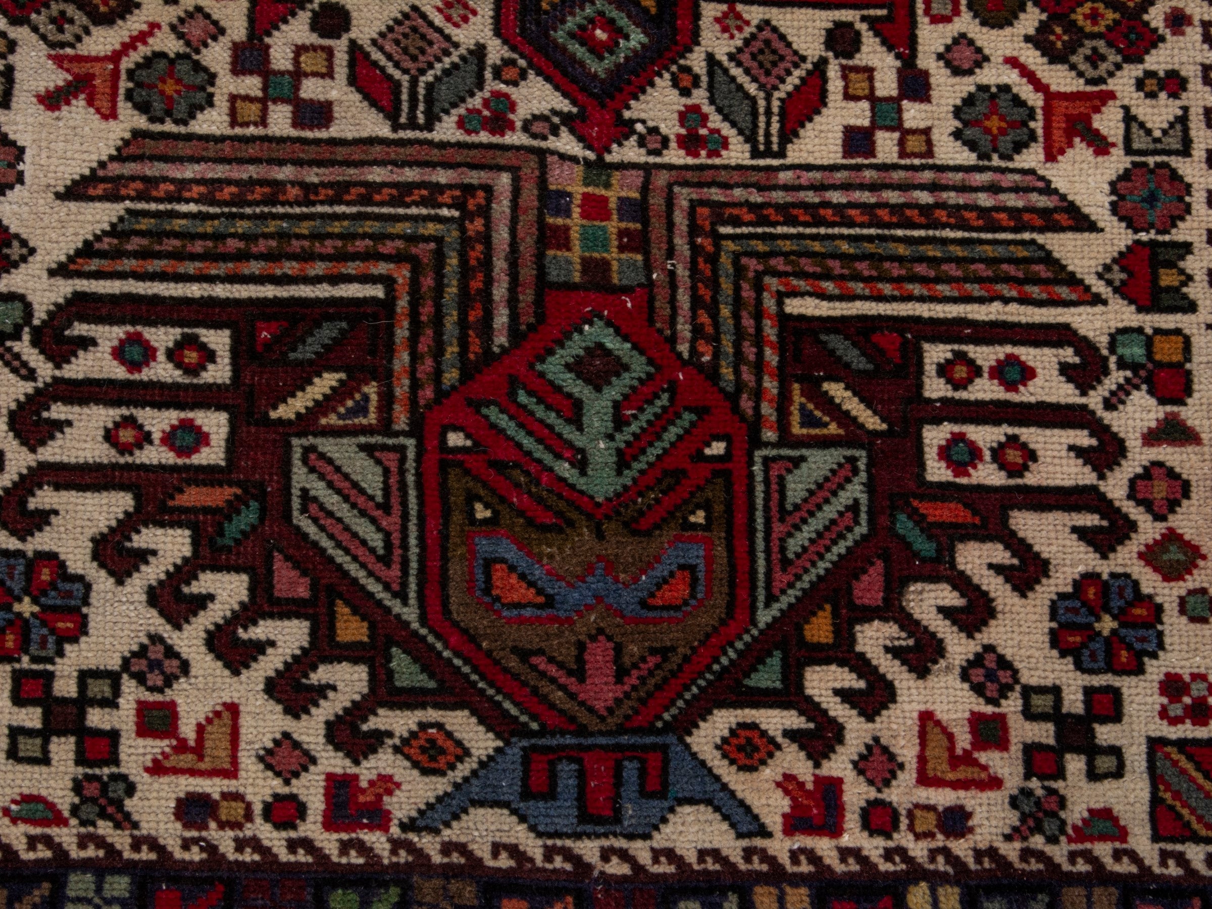 Persian Gharajeh runner rug in ivory and burgundy, view 11 of 18