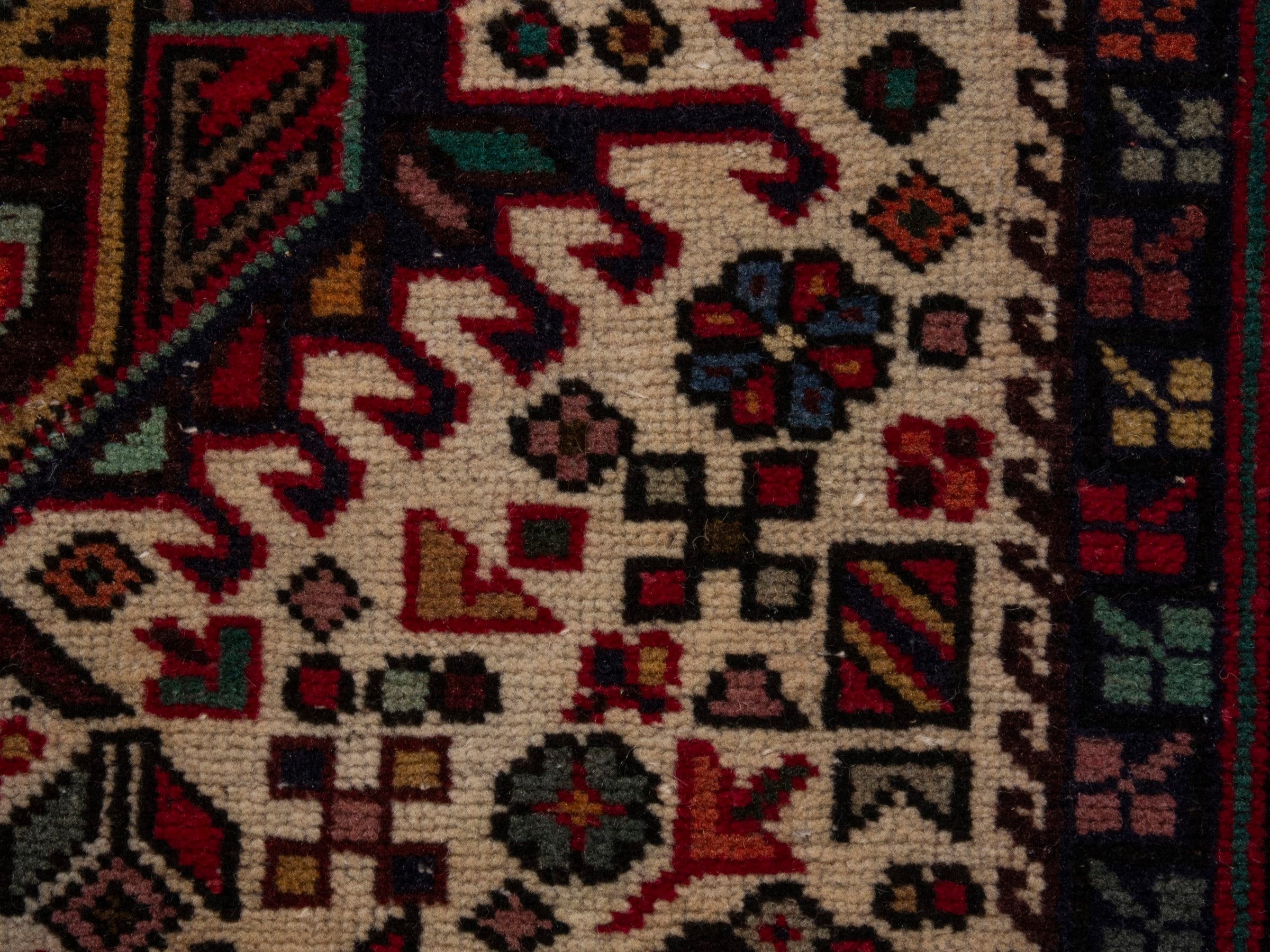 Persian Gharajeh runner rug in ivory and burgundy, view 12 of 18