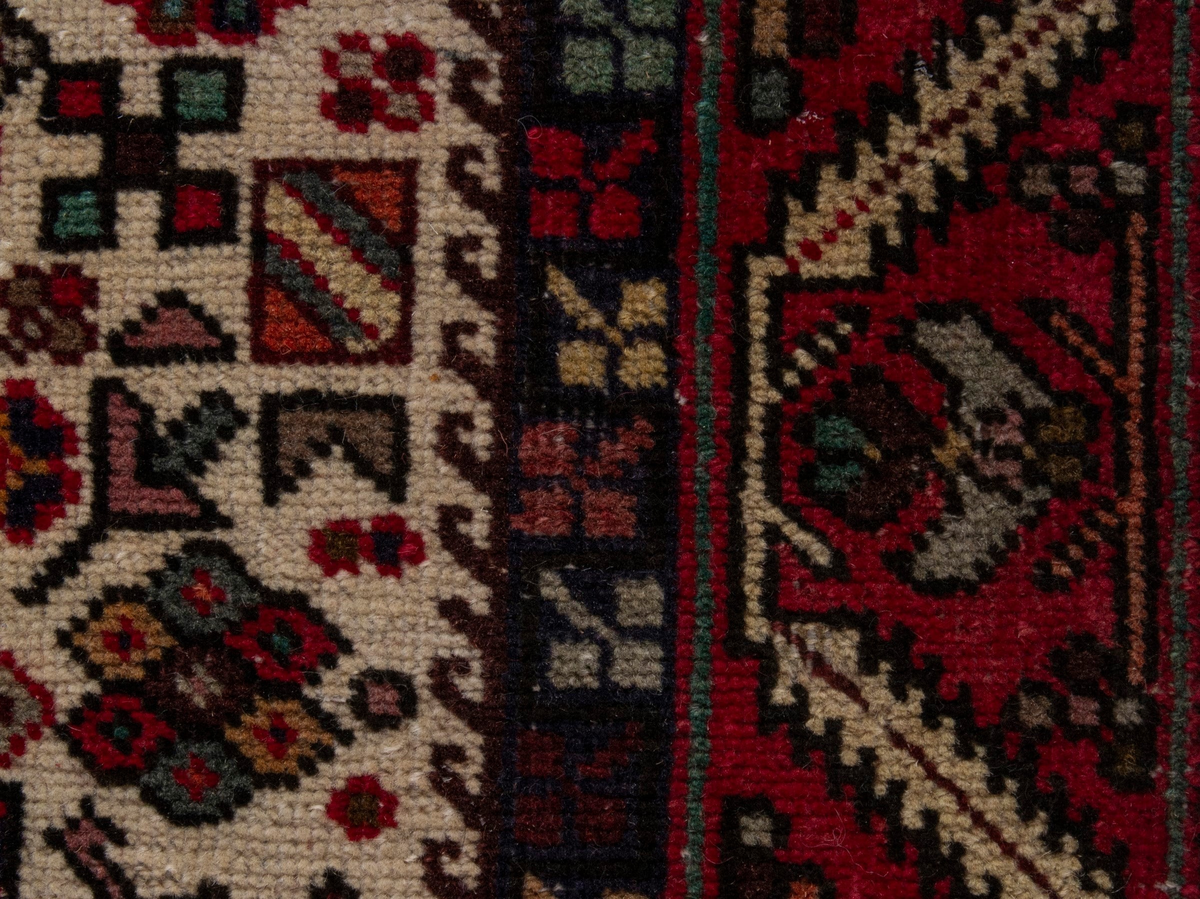 Persian Gharajeh runner rug in ivory and burgundy, view 13 of 18