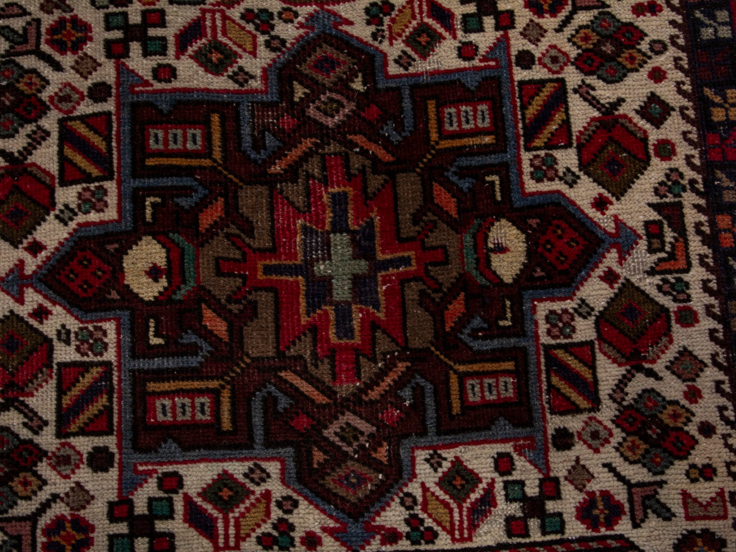 Persian Gharajeh runner rug in ivory and burgundy, view 14 of 18